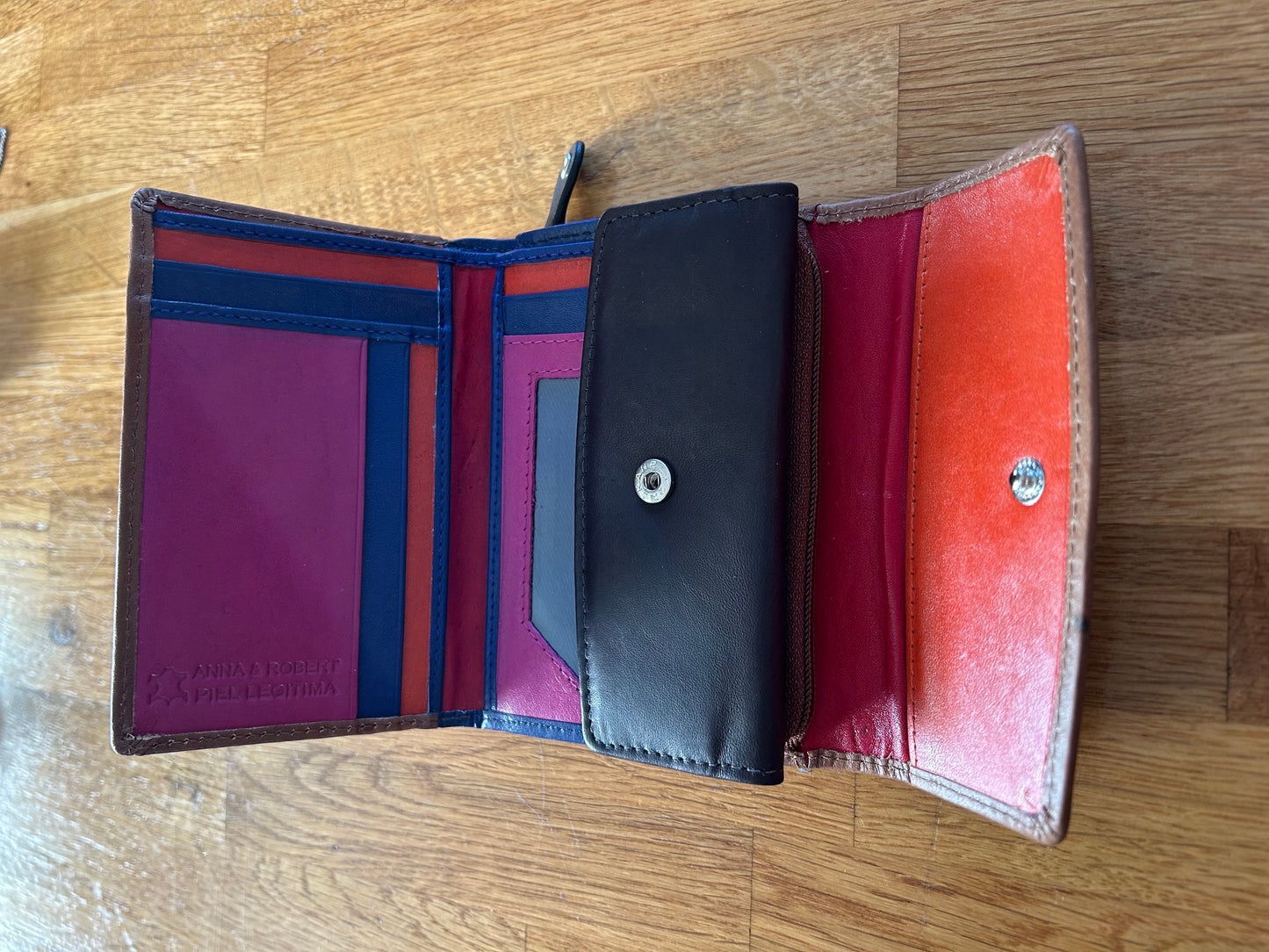 Brown & inside colourful wallet