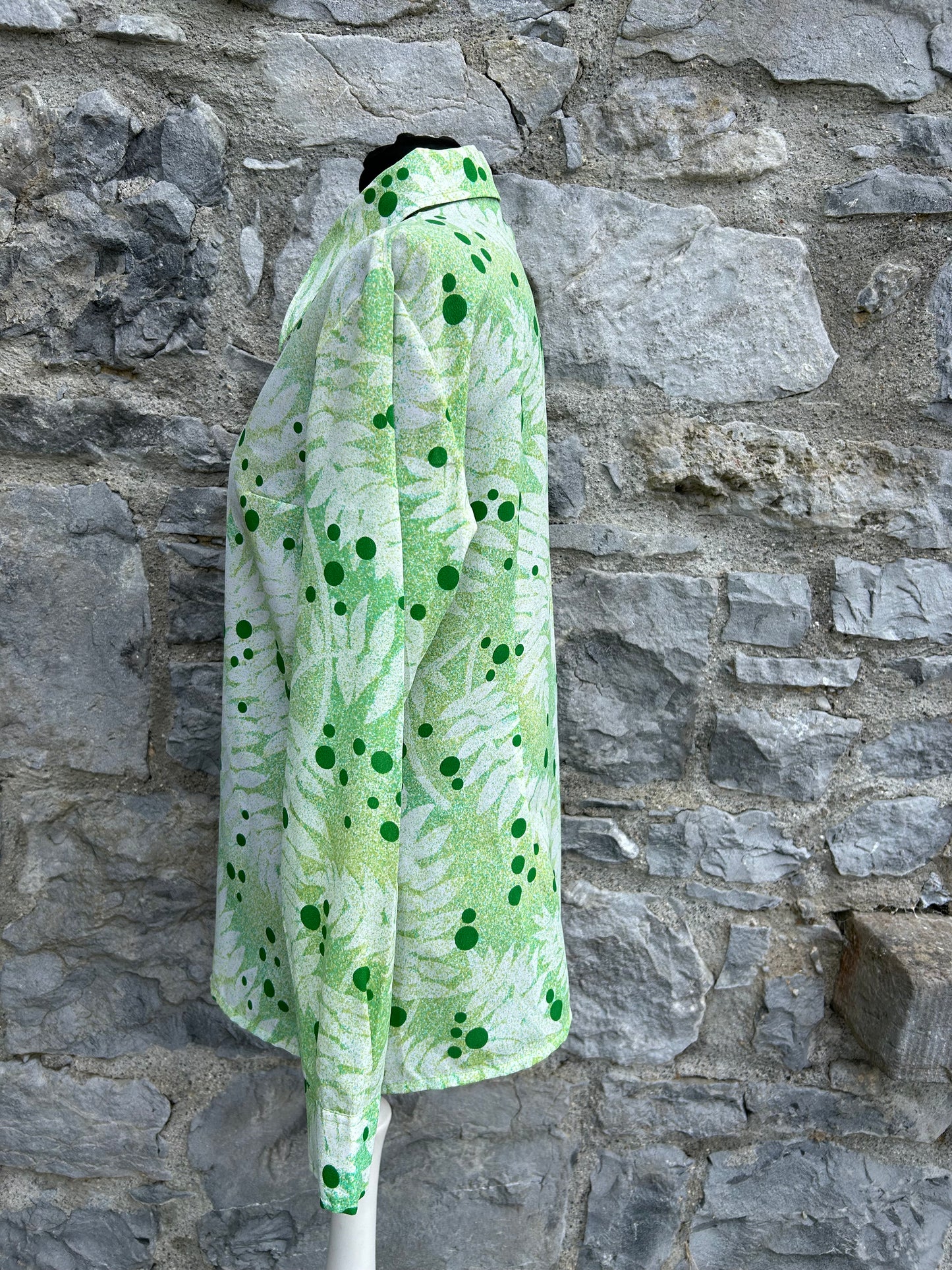 70s green dots&leaves shirt uk 14