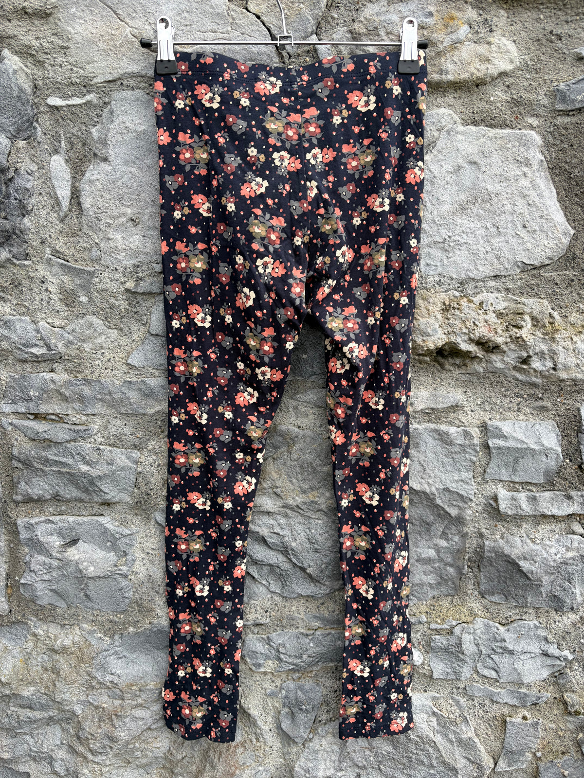 Blue&maroon flowers leggings 10y (140cm)