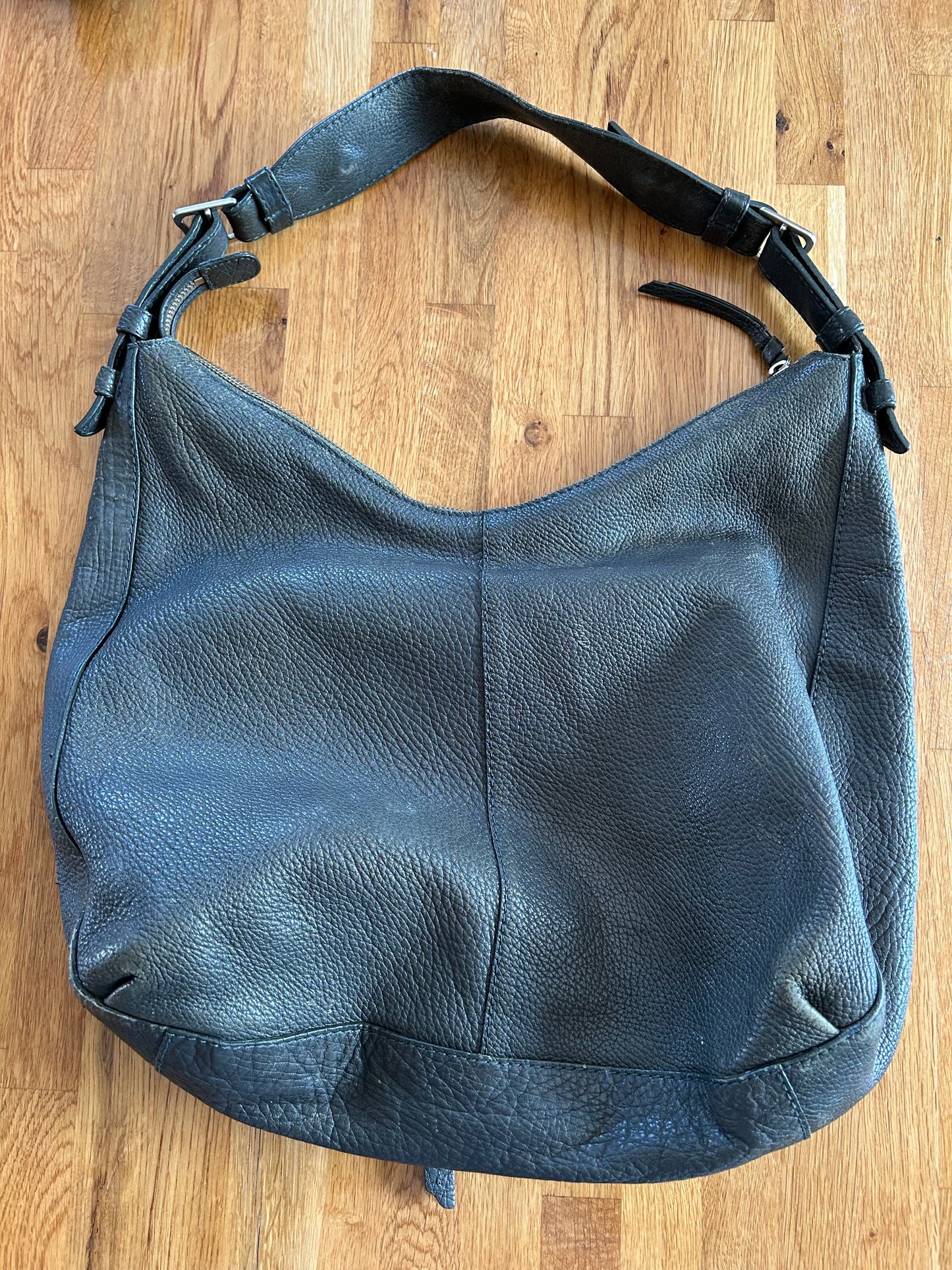 Grey leather handbag