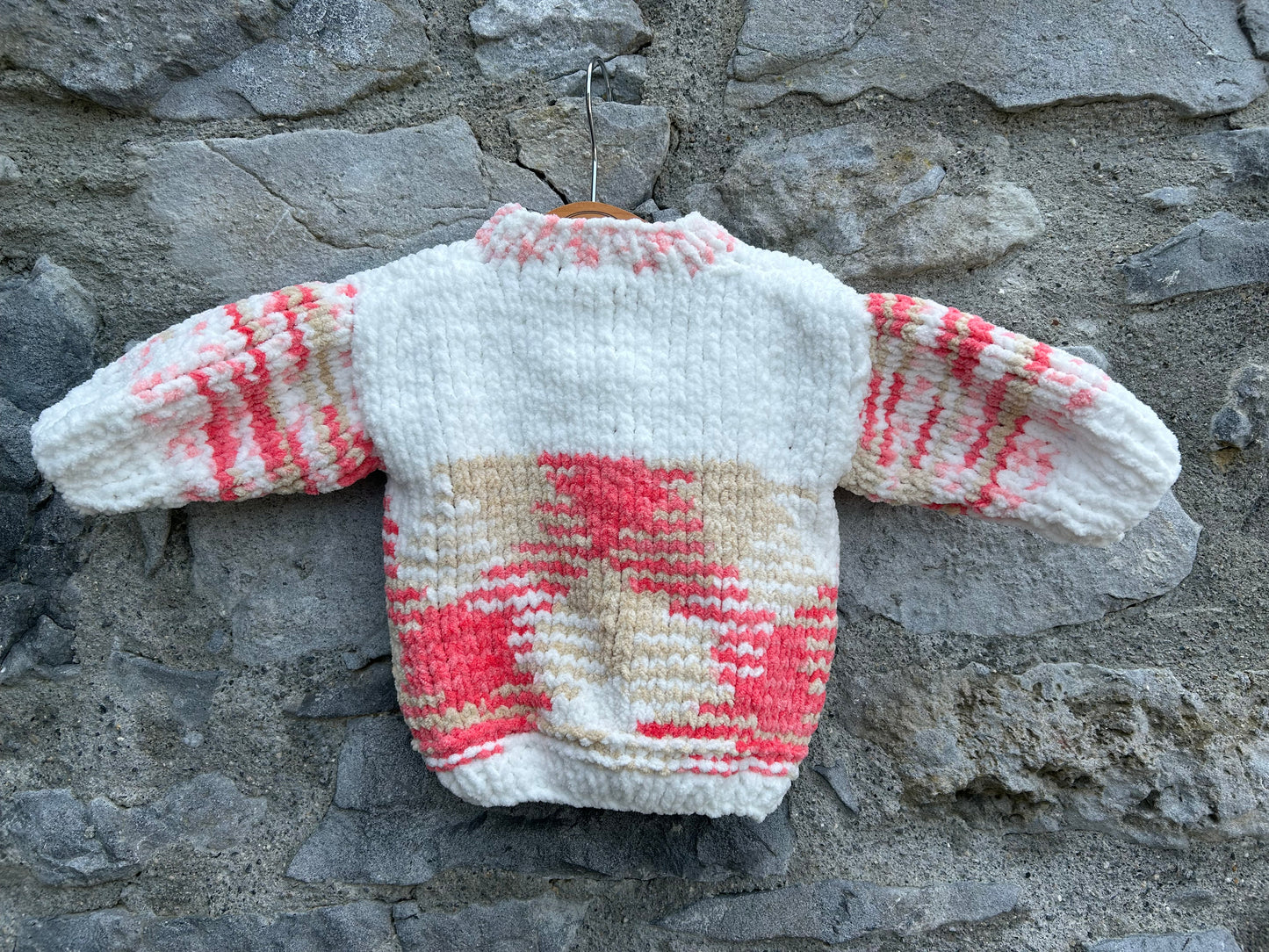 Melange white&orange fleece cardigan 6m (68cm)