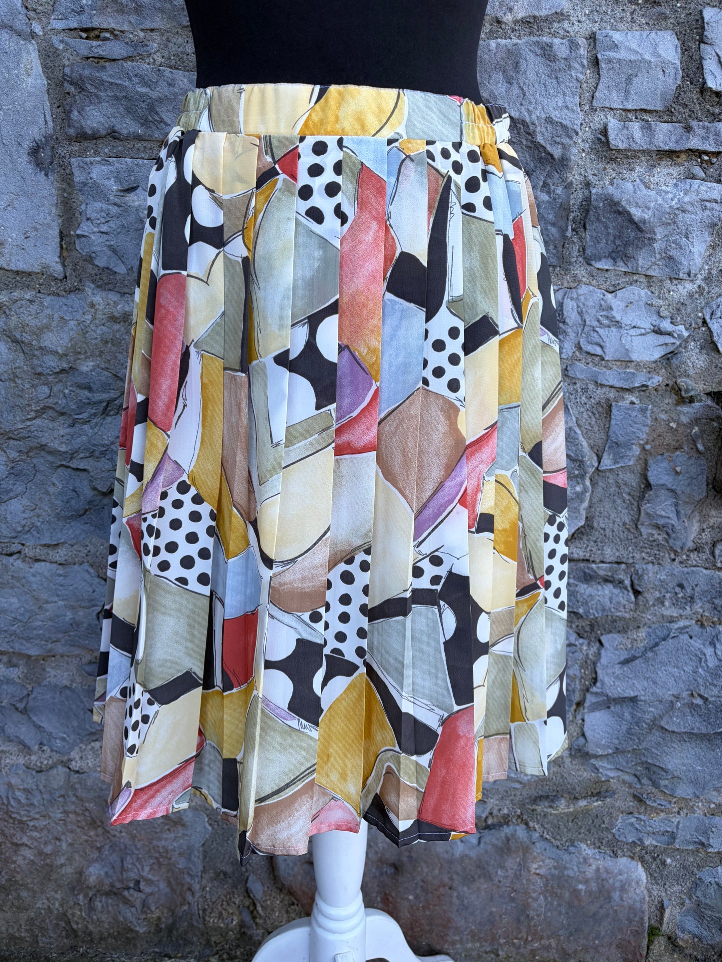 80s beige abstract pleated skirt uk 10-12