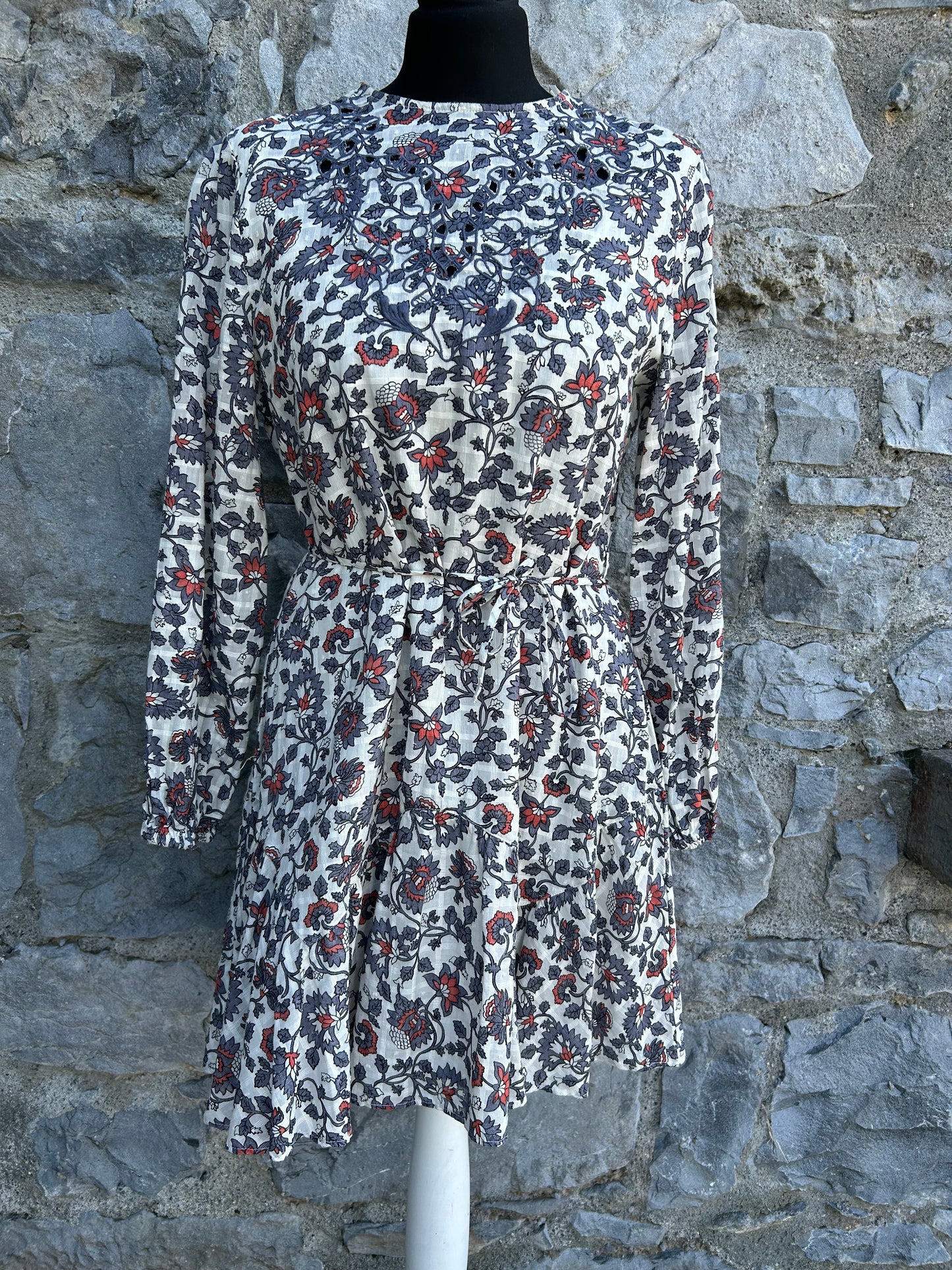 Grey botanic print cream dress uk 8