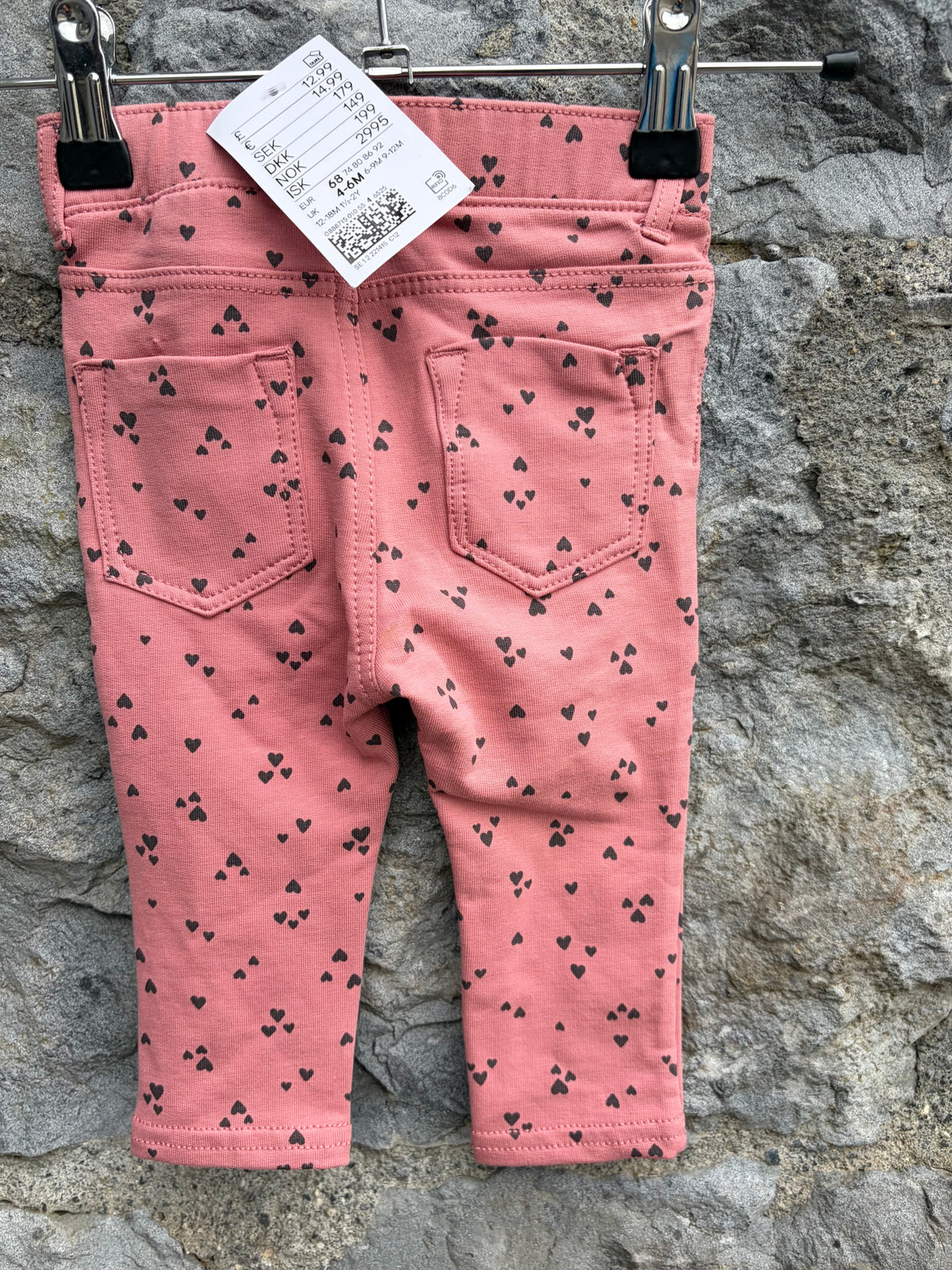 Hearts pink jeggings 3-6m (62-68cm)