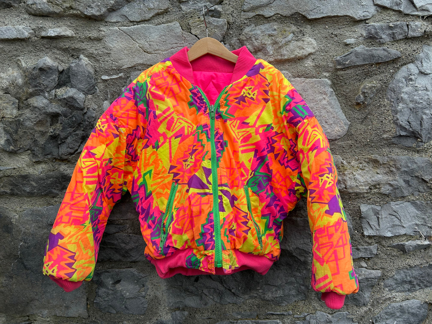 80s neon geometric&pink reversible jacket 7-8y (122-128cm)