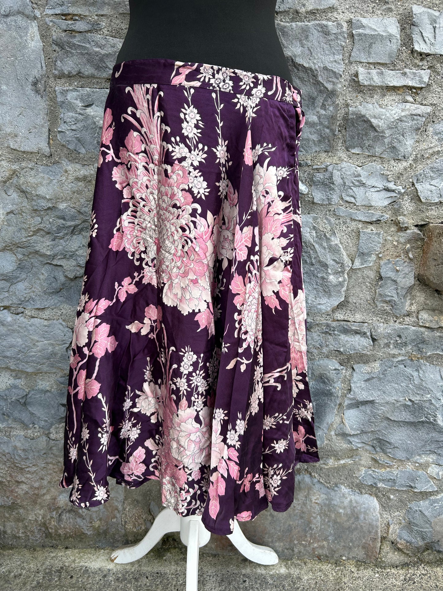 Pink flowers silk skirt uk 12
