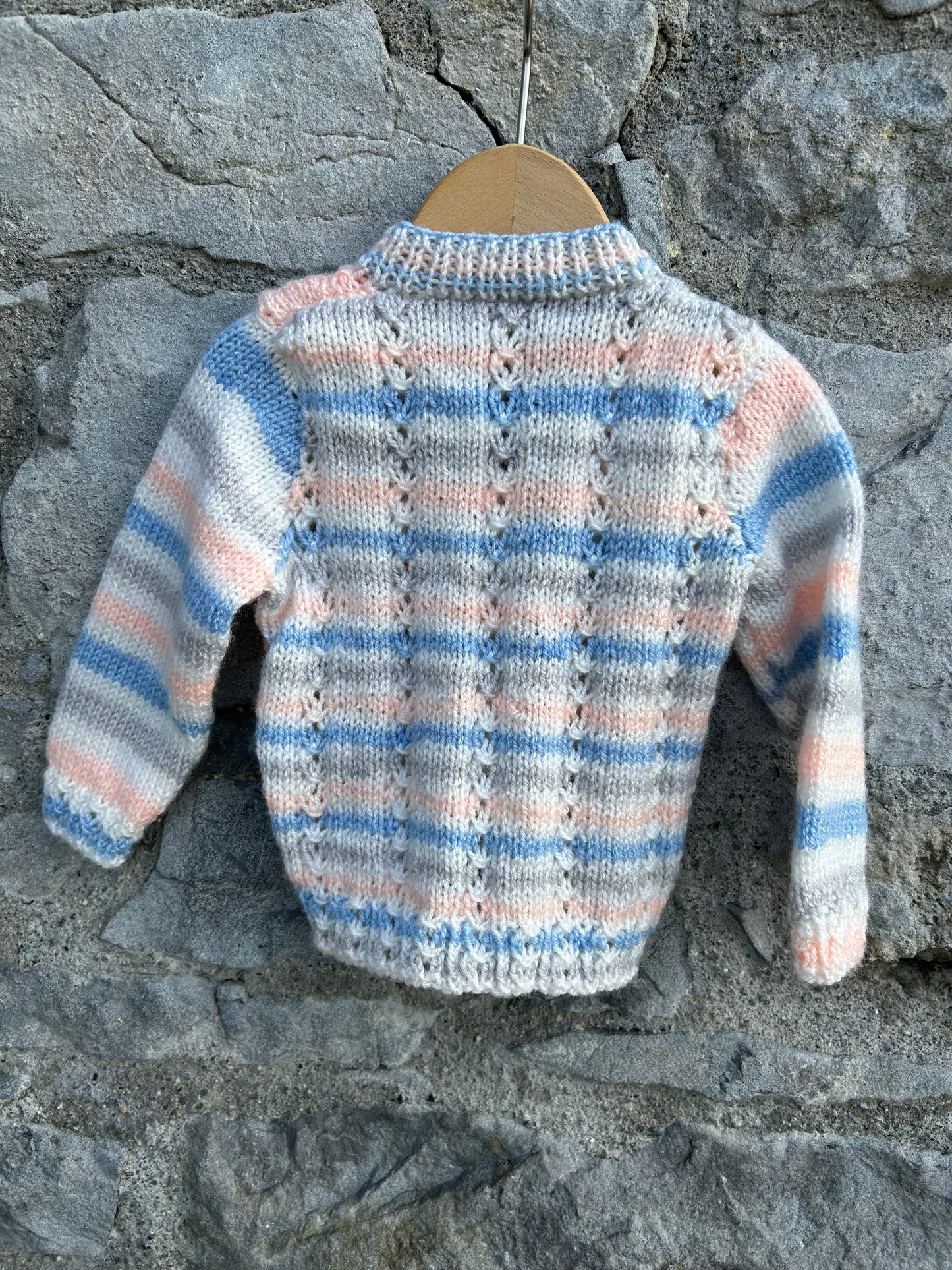 Blue&white peach pointelle cardigan 3-6m (62-68cm)