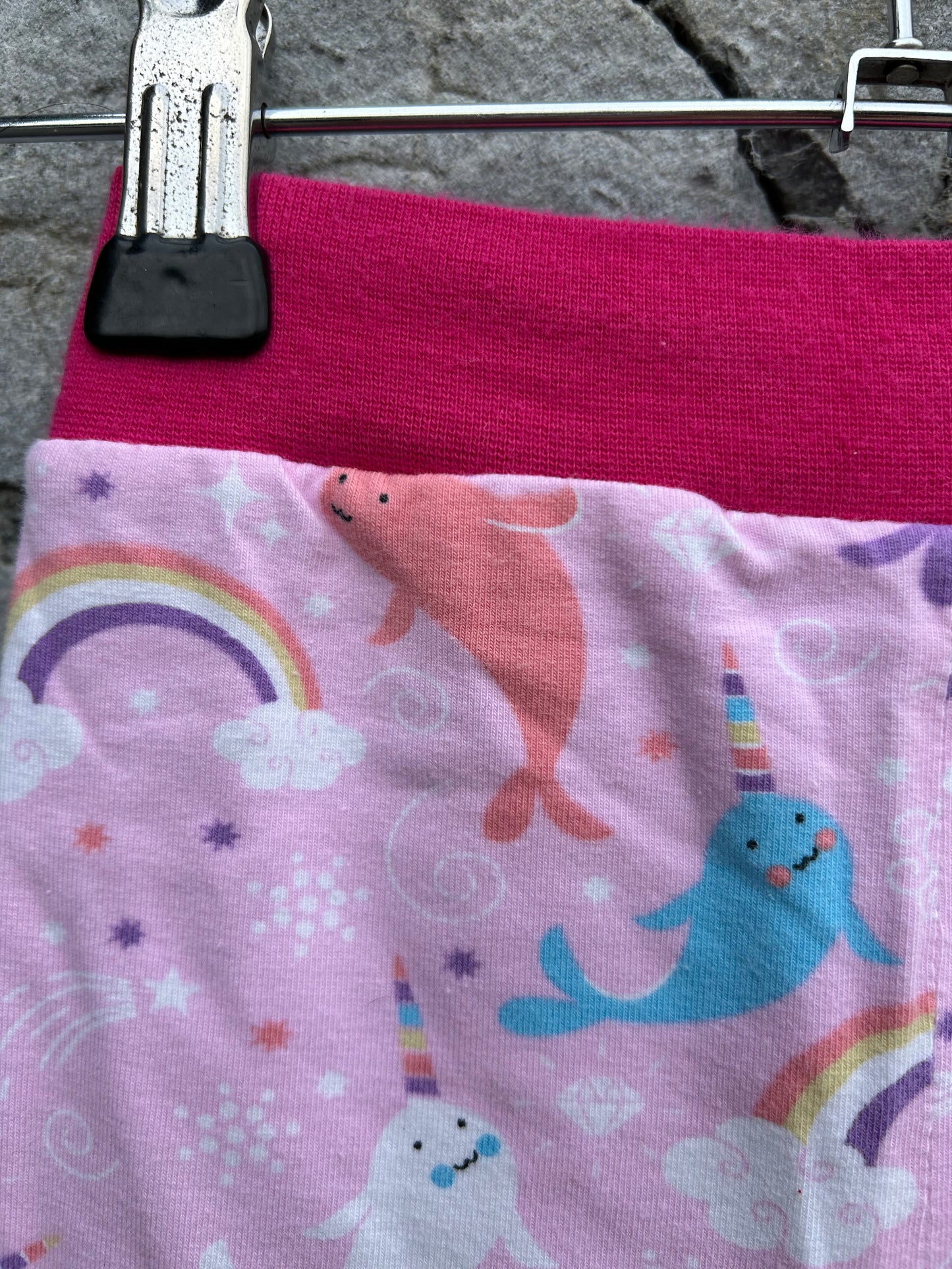 Narwhals pink reversible pants 3-6m (62-68cm)