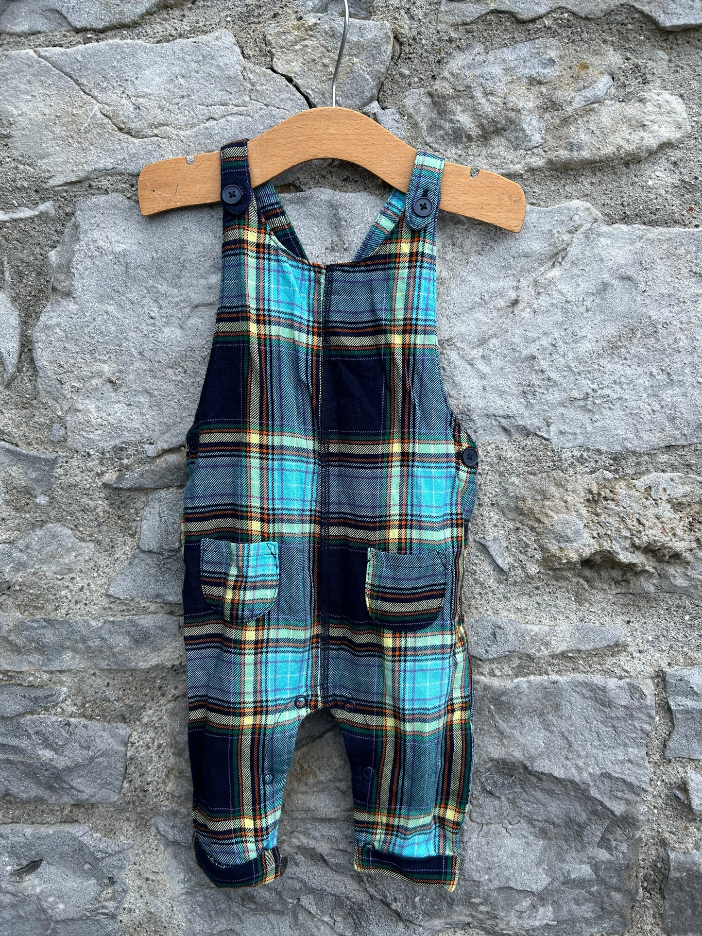 Blue flannel check dungarees 3-6m (62-68cm)