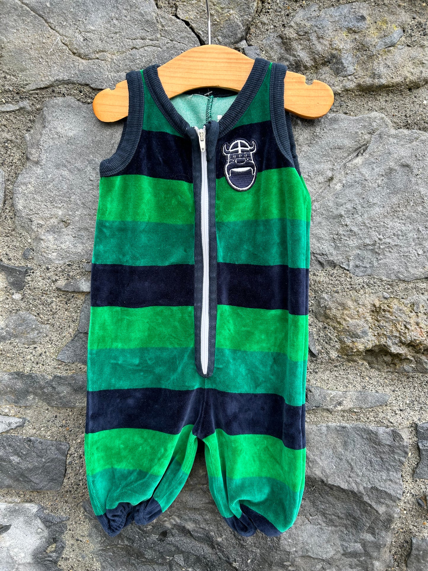 Stripy green velour dungarees 3m (62cm)