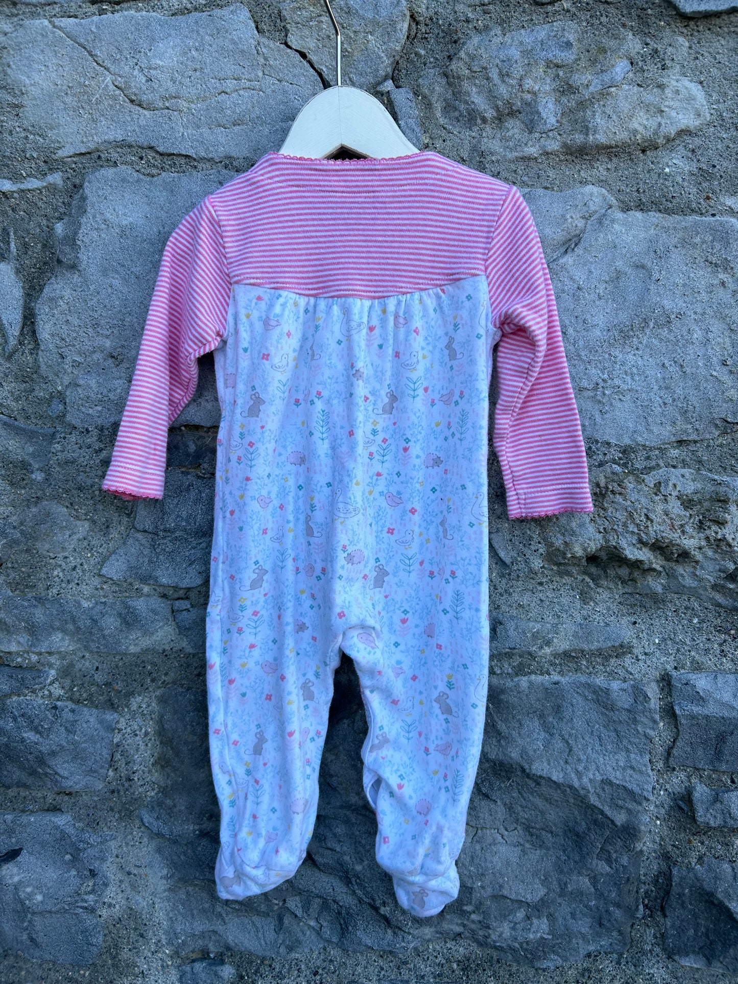 Cute Animals&pink stripes onesie 3-6m (62-68cm)