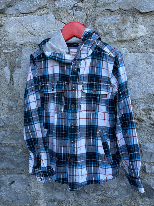 Navy check hooded shirt  7y (122cm)