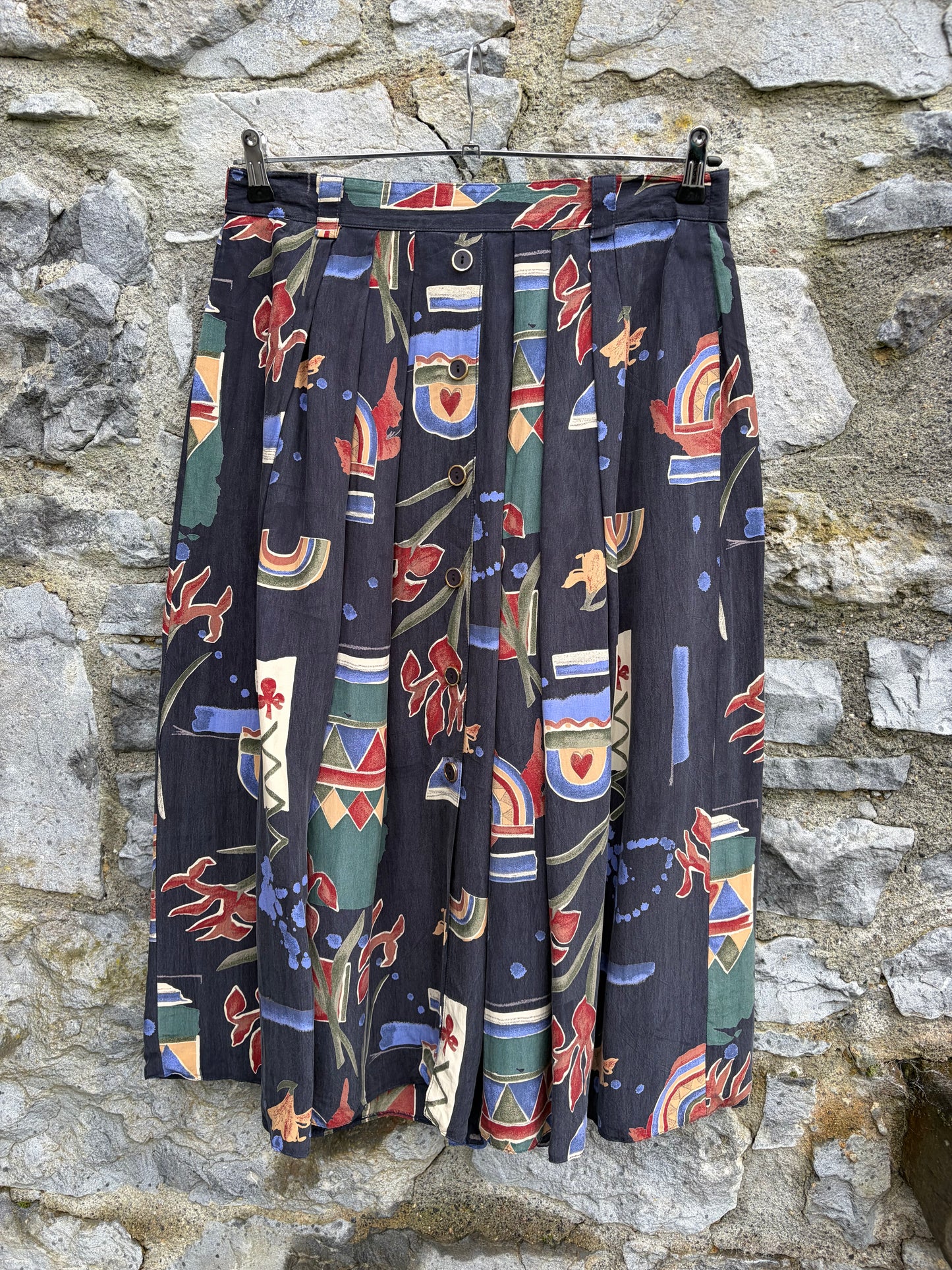 80s navy abstract skirt uk 14
