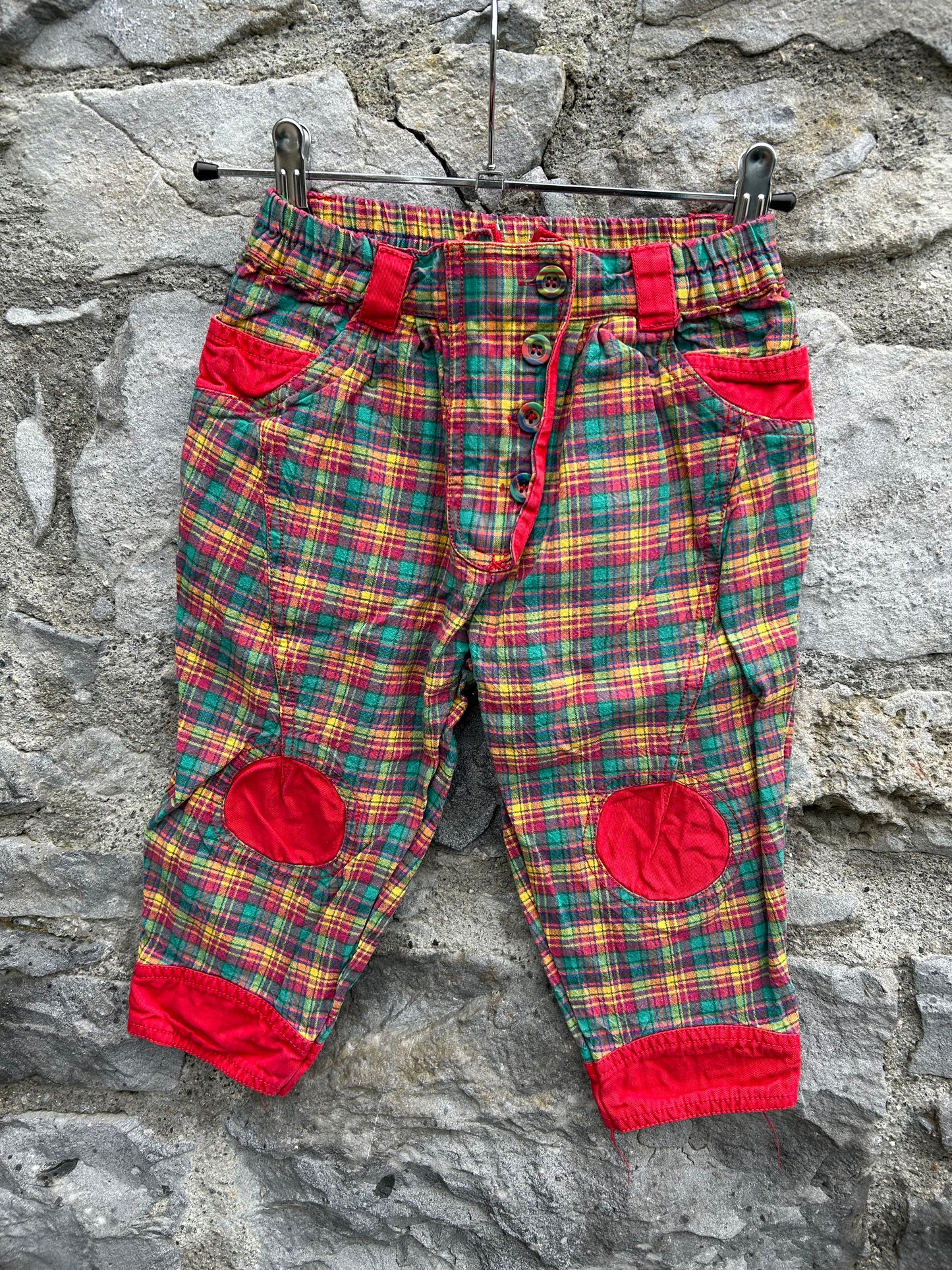 80s green&red check pants 18-24m (86-92cm)