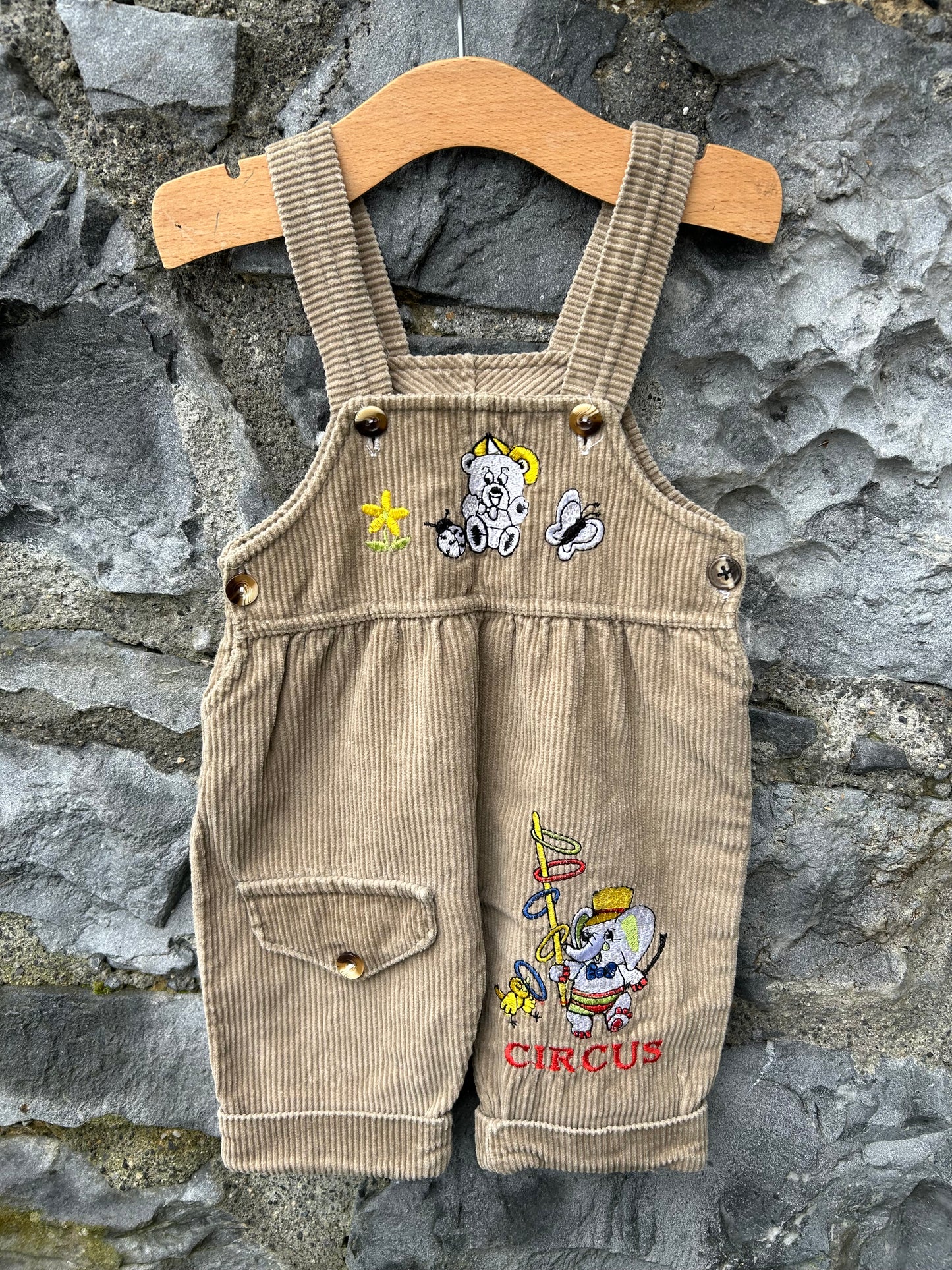 80s Brown Cord circus dungarees 3-6m (62-68cm)