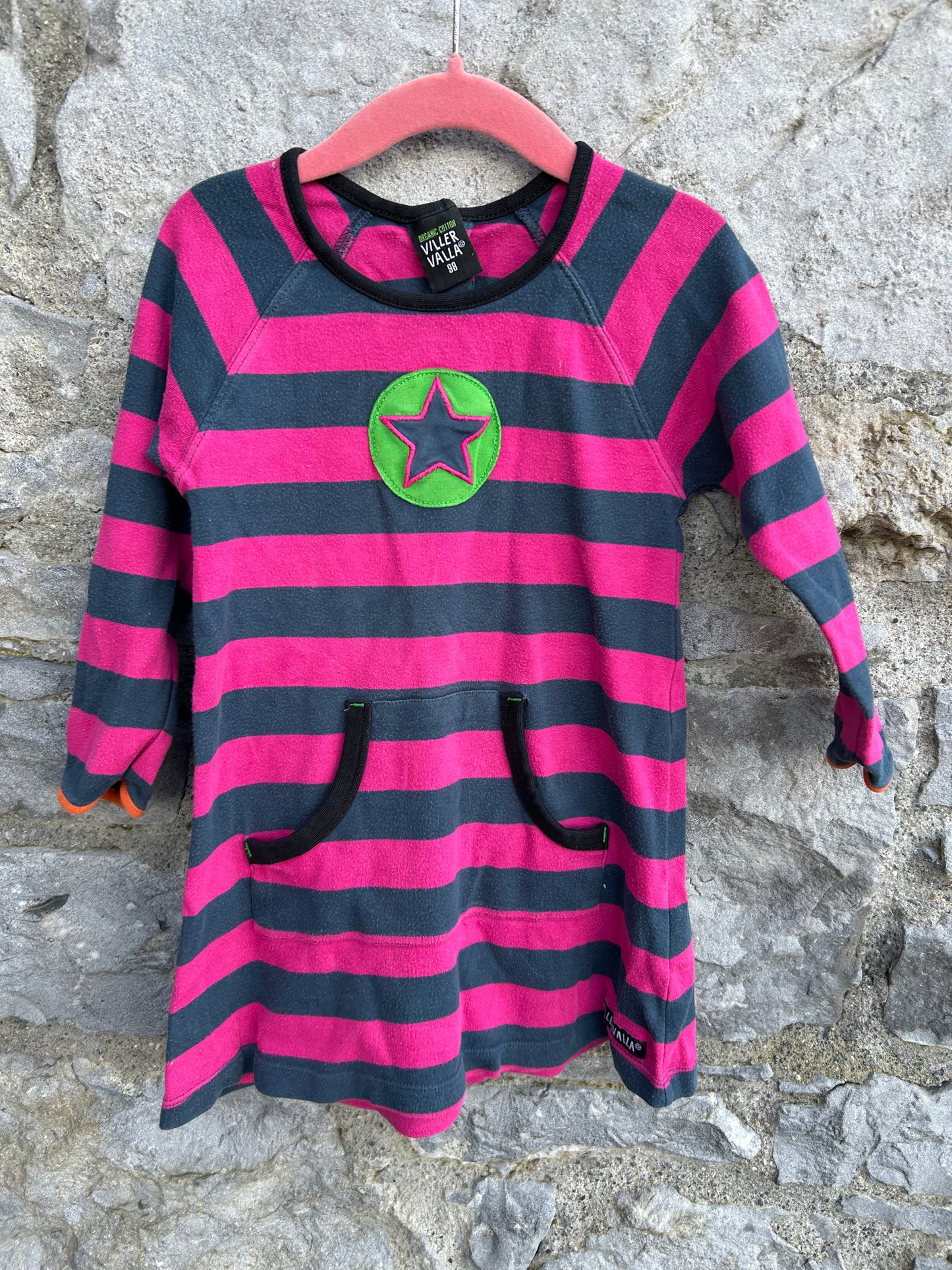 Pink&navy stripy dress 3y (98cm)