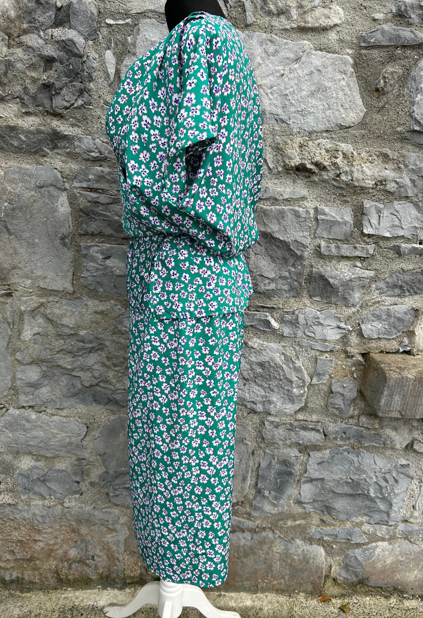 80s green floral dress uk 10