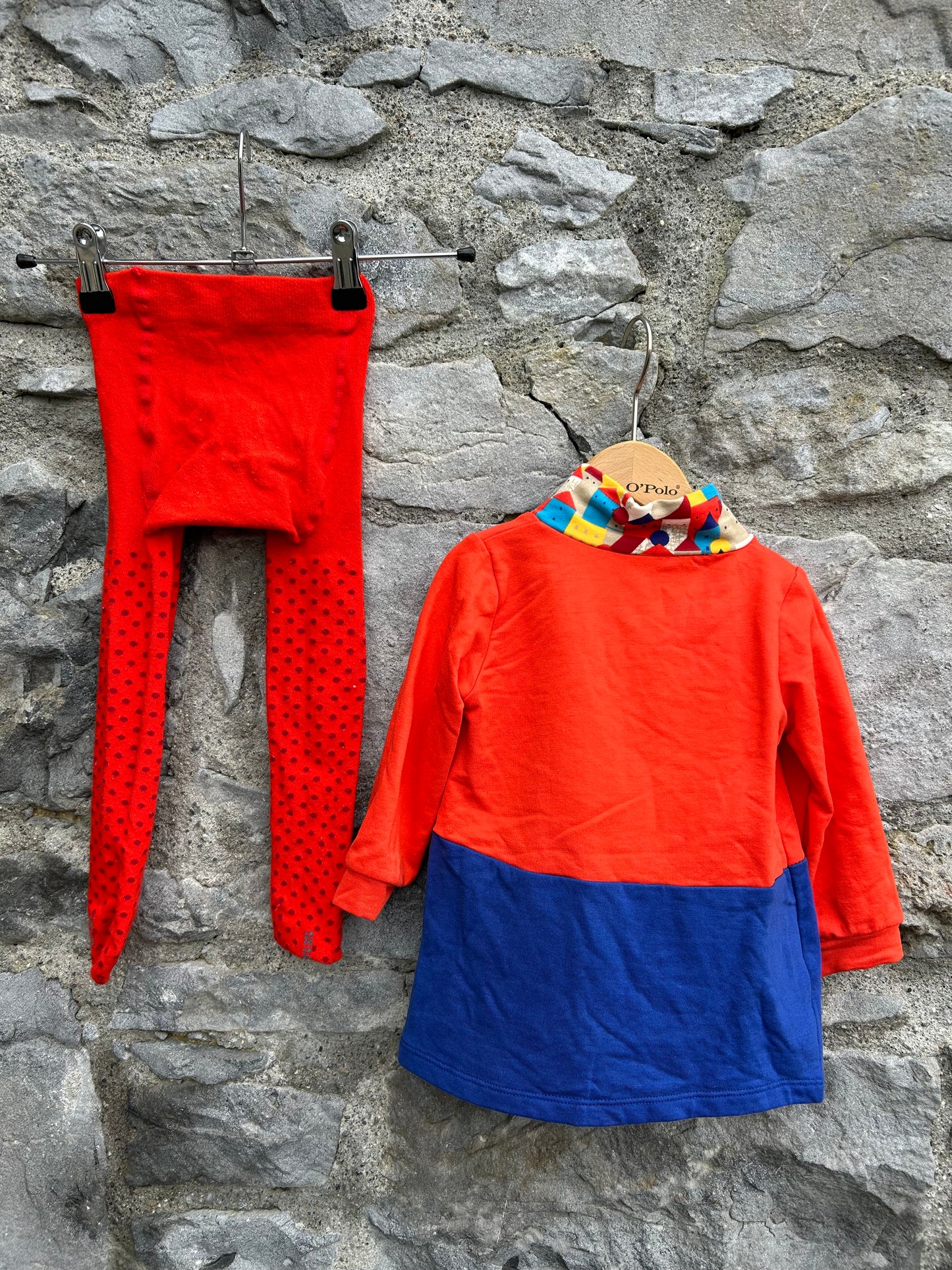 Red&blue dress with tights 9-12m (74-80cm)