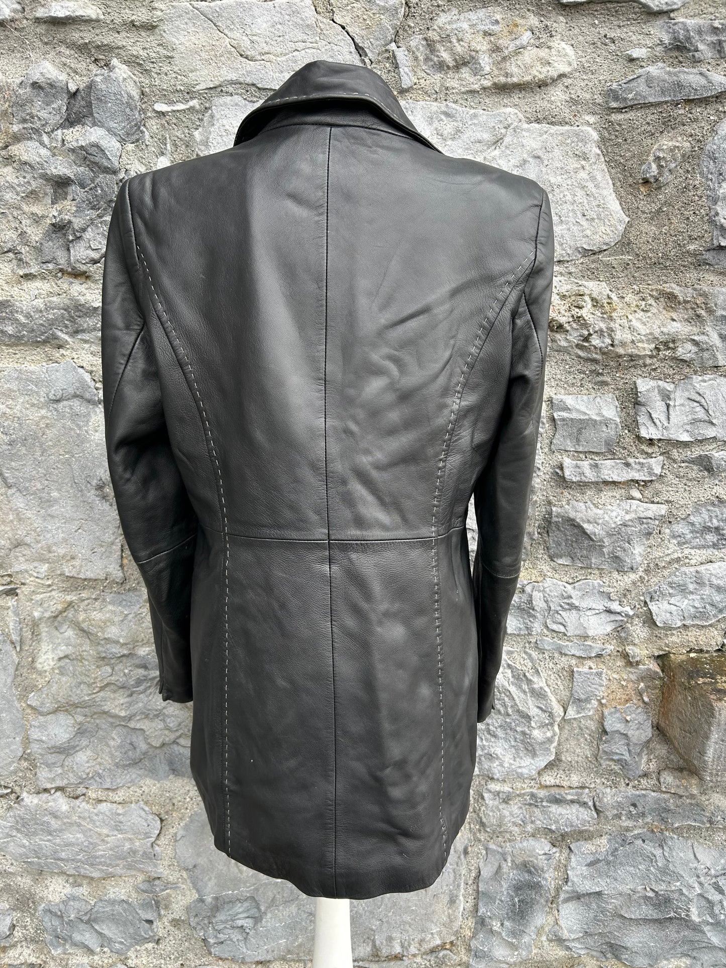 90s black leather coat uk 12