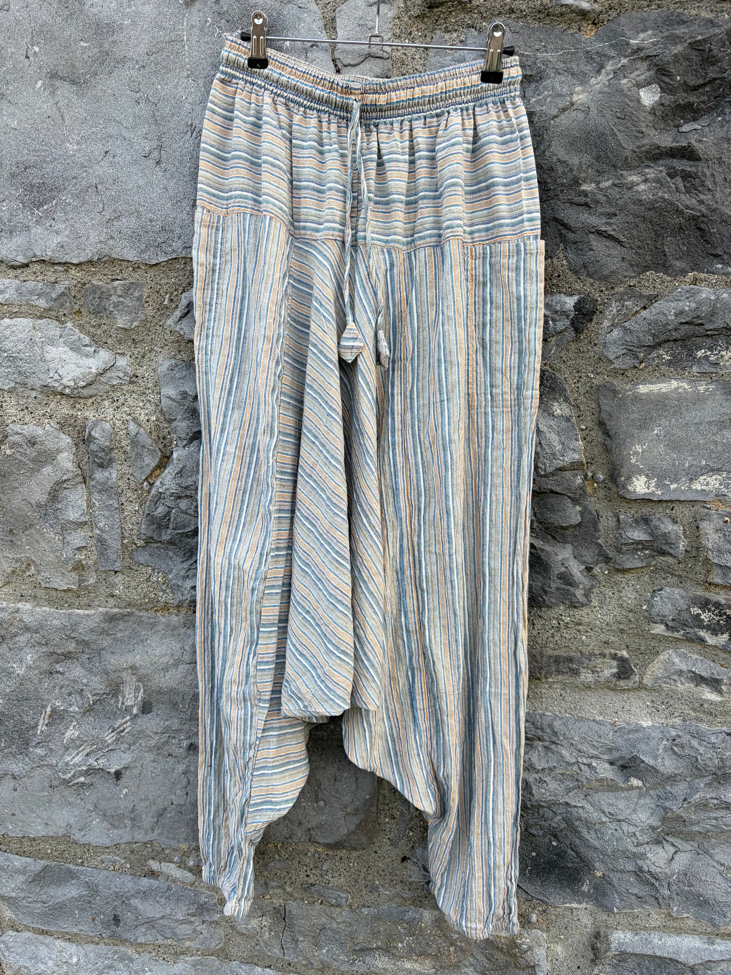 90s stripy beige baggy pants uk 10-12