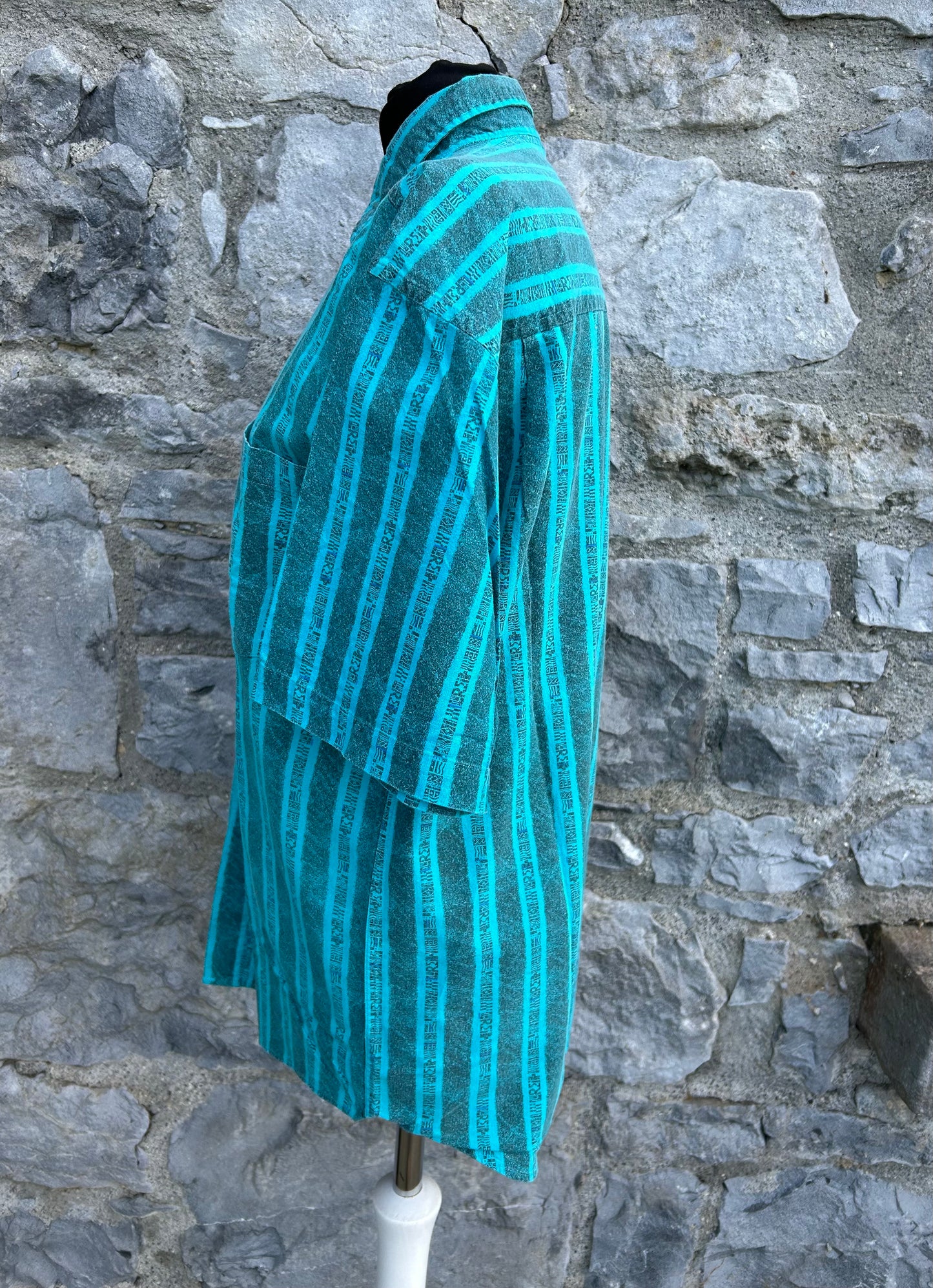 90s teal&green stripy shirt Small