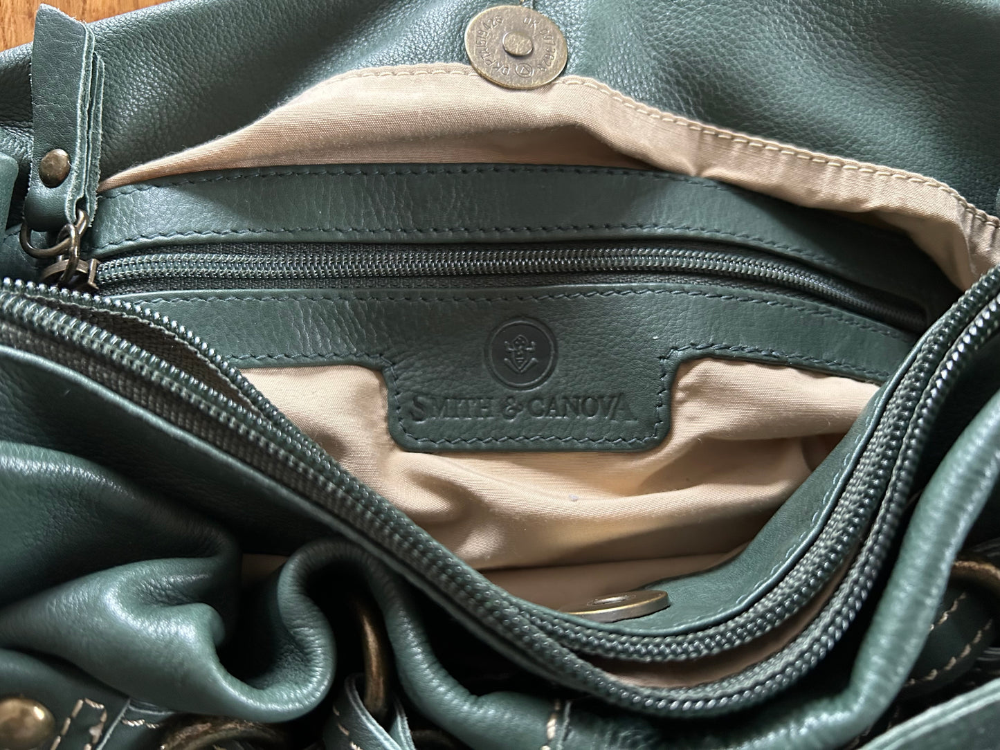 Green leather handbag