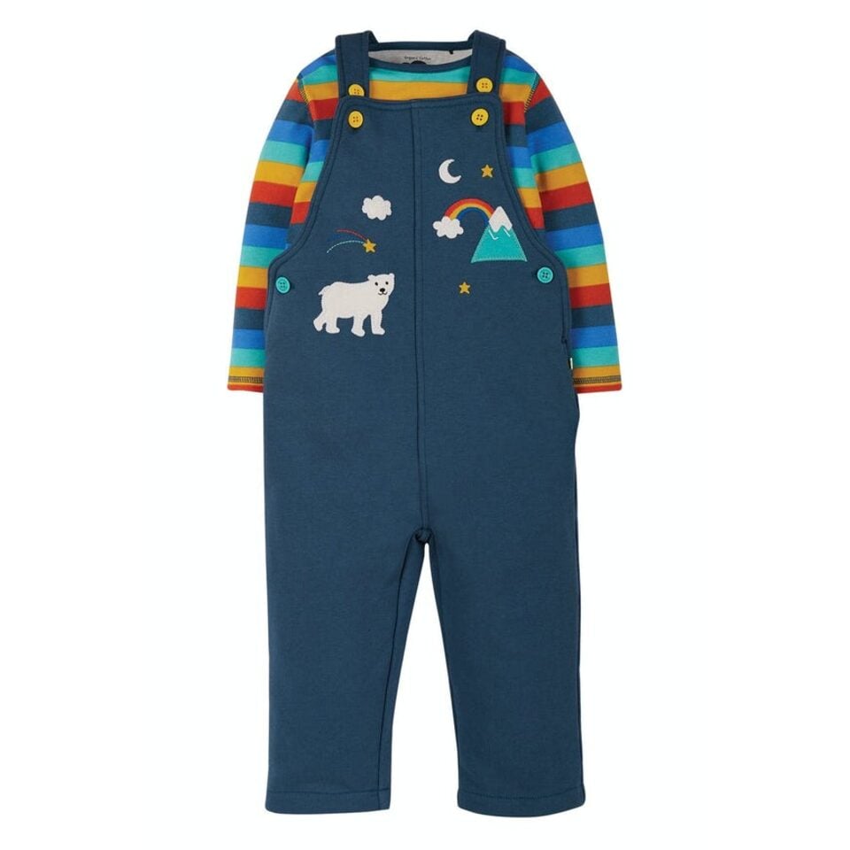 Rainbow vest&navy dungarees 3-6m (62-68cm)