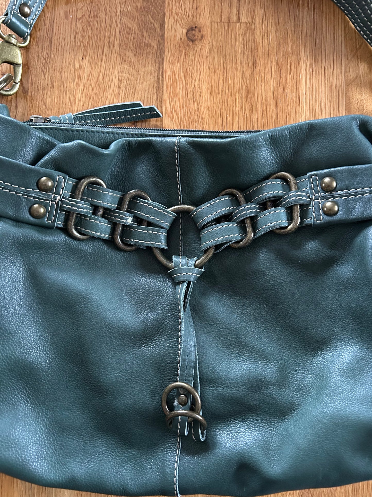 Green leather handbag