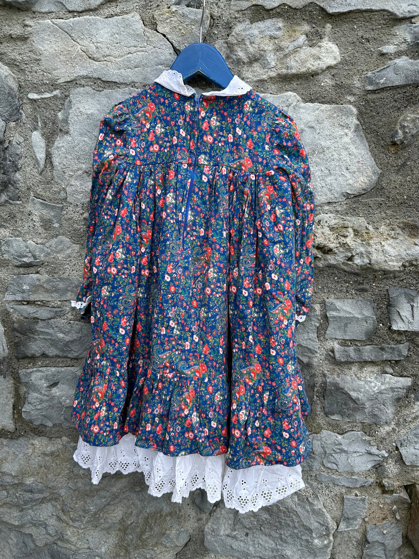 80s floral blue dress 4y (104cm)