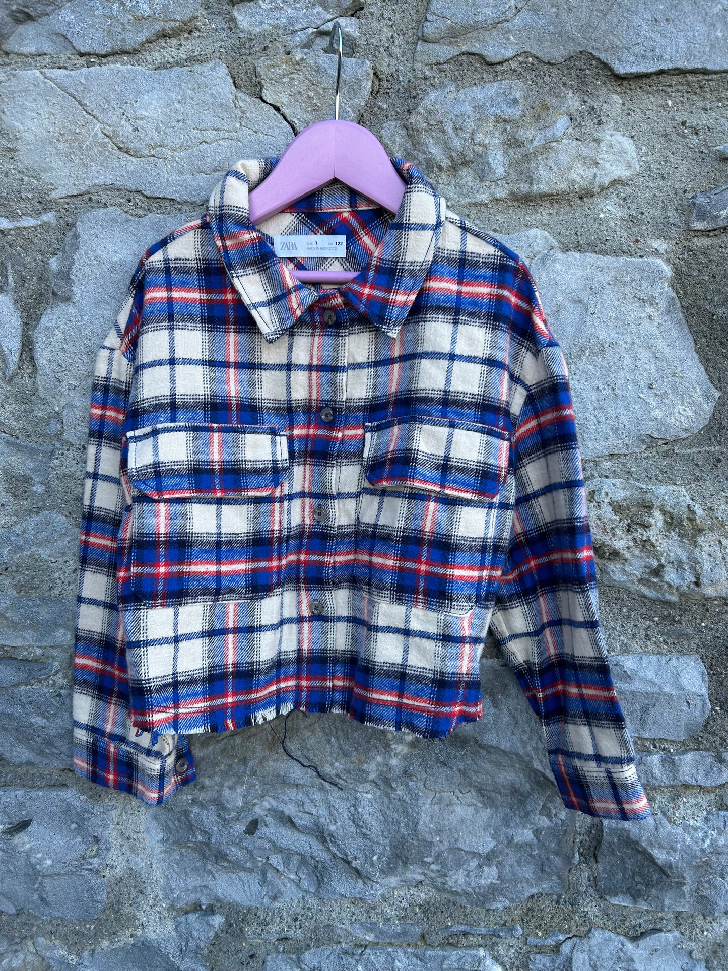 Navy&white cropped flannel shirt 7y (122cm)