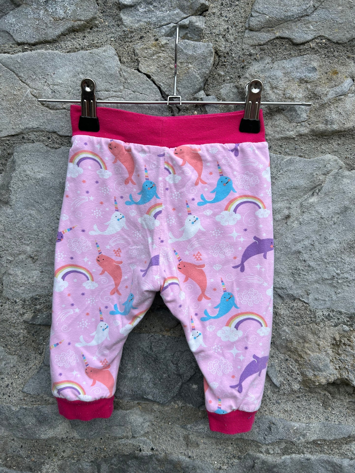 Narwhals pink reversible pants 3-6m (62-68cm)