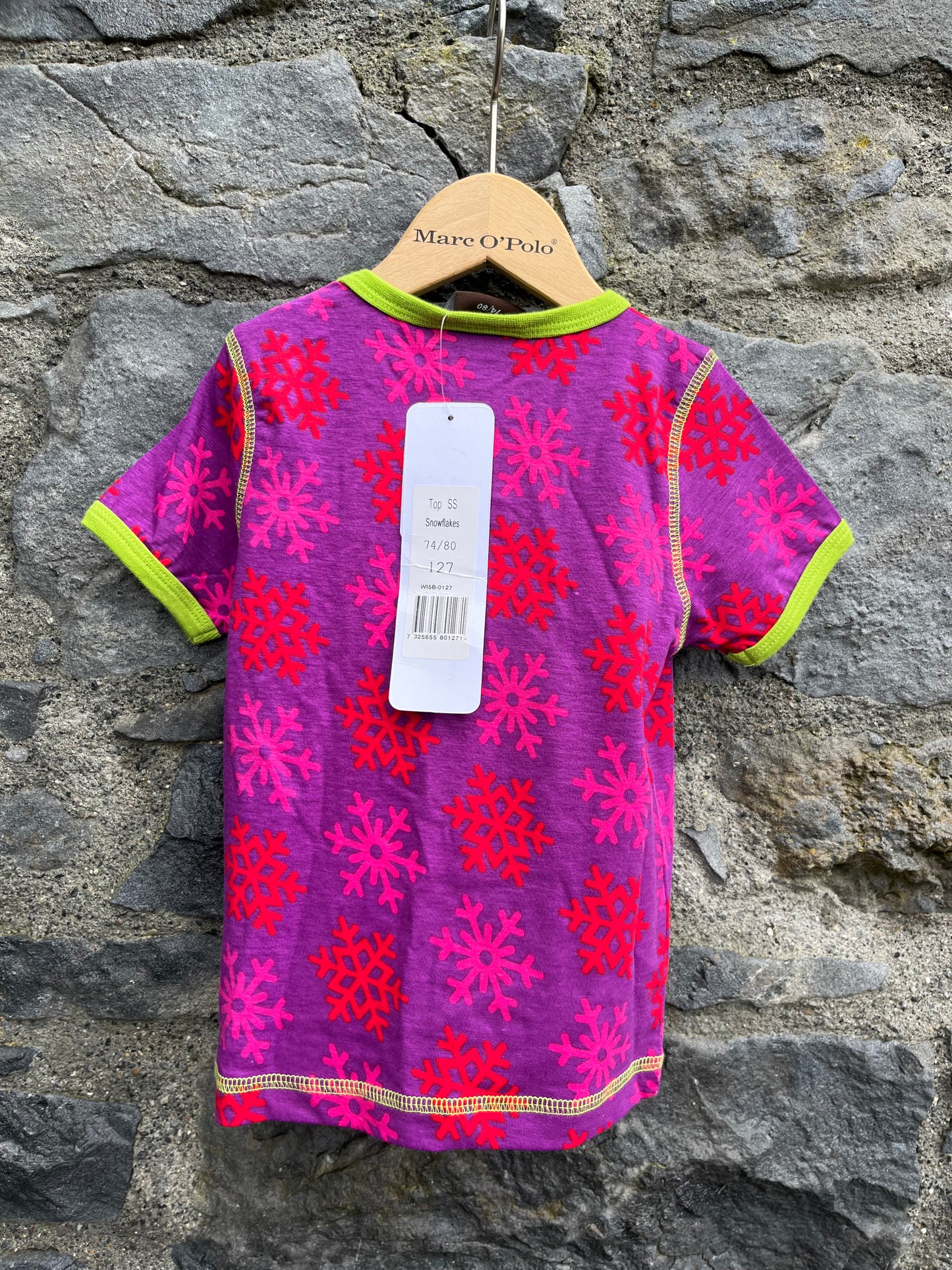 Pink snowflakes t-shirt 9-12m (74-80cm)
