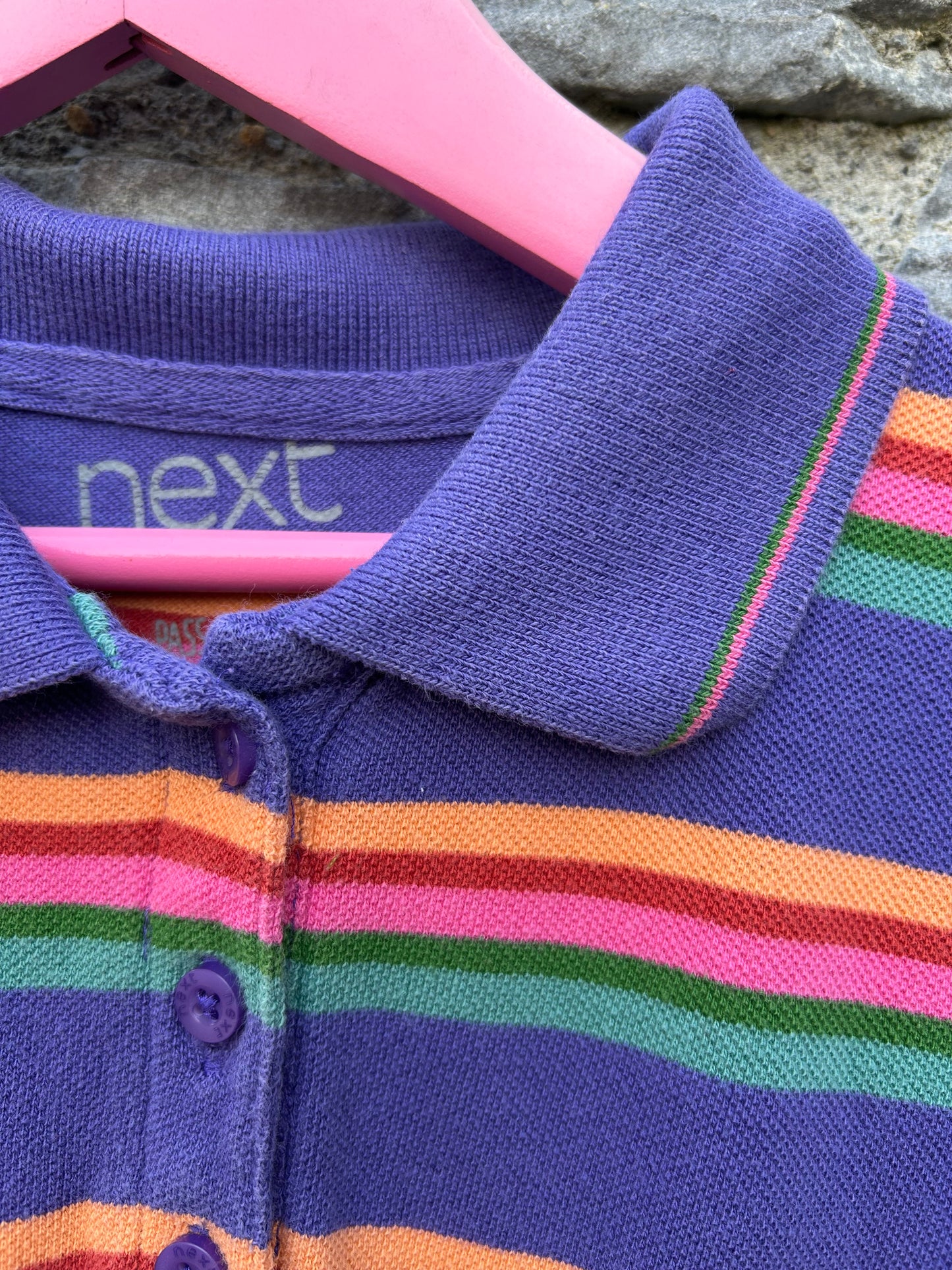 Colourful stripy purple polo top 5-6y (110-116cm)