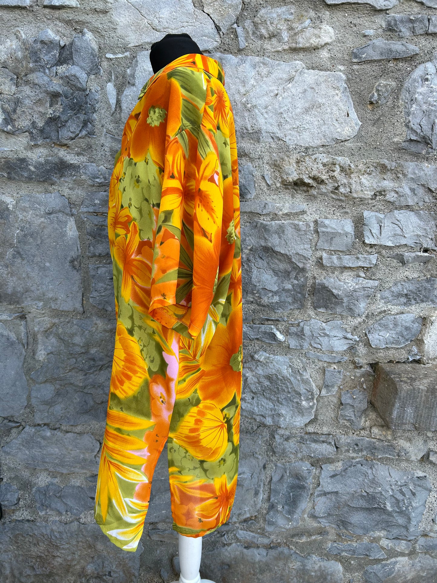 90s orange flowers long shirt uk 16-18