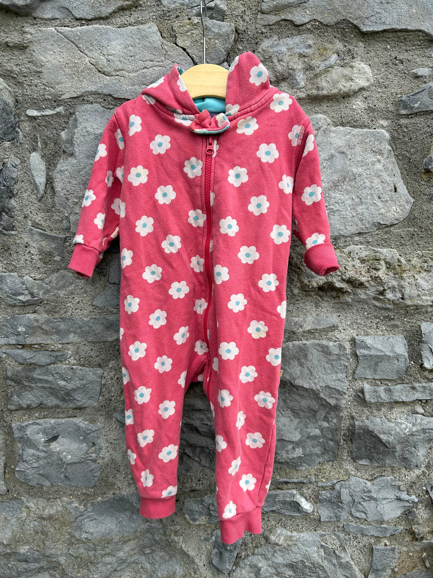 Flowers pink hooded onesie 9m (74cm)