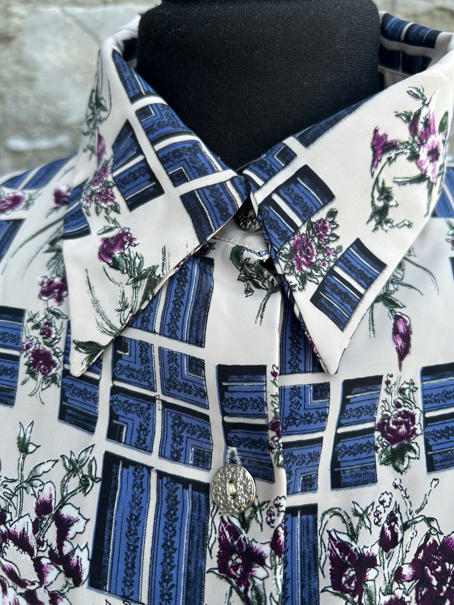 90s blue floral check shirt uk 14