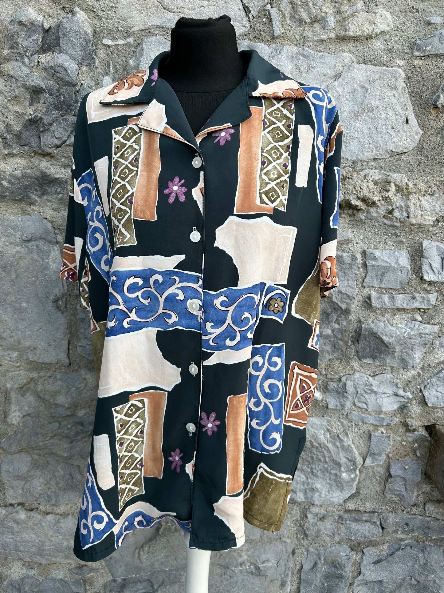 90s blue, purple&brown patchwork shirt uk 14