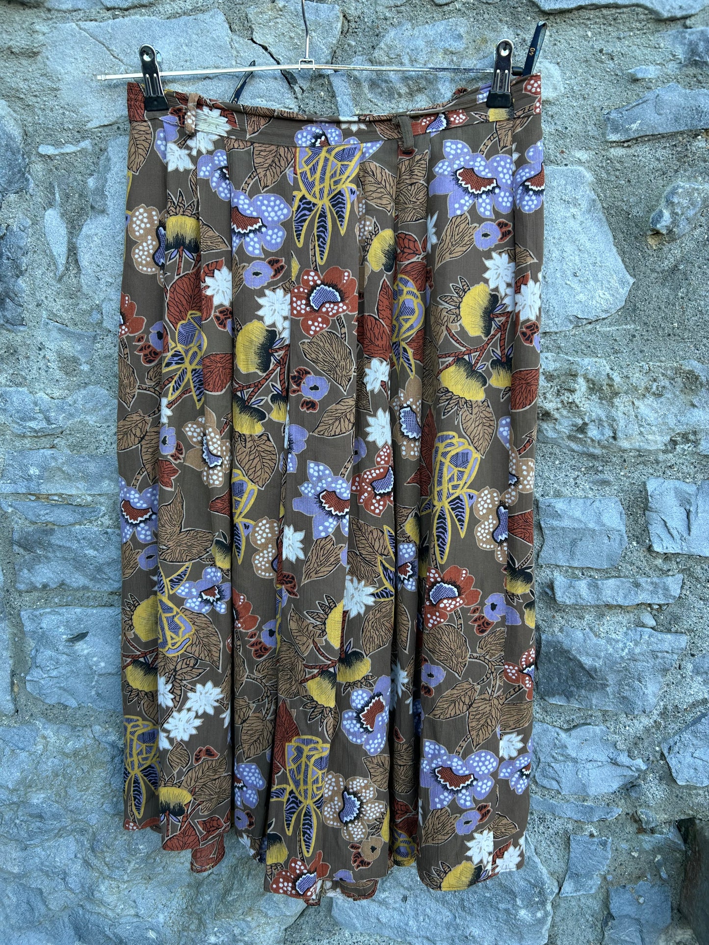 80s Brown floral skirt uk 12