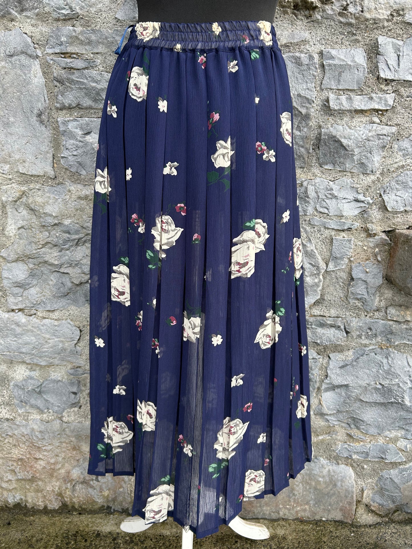 90s floral navy sheer skirt uk 8-10