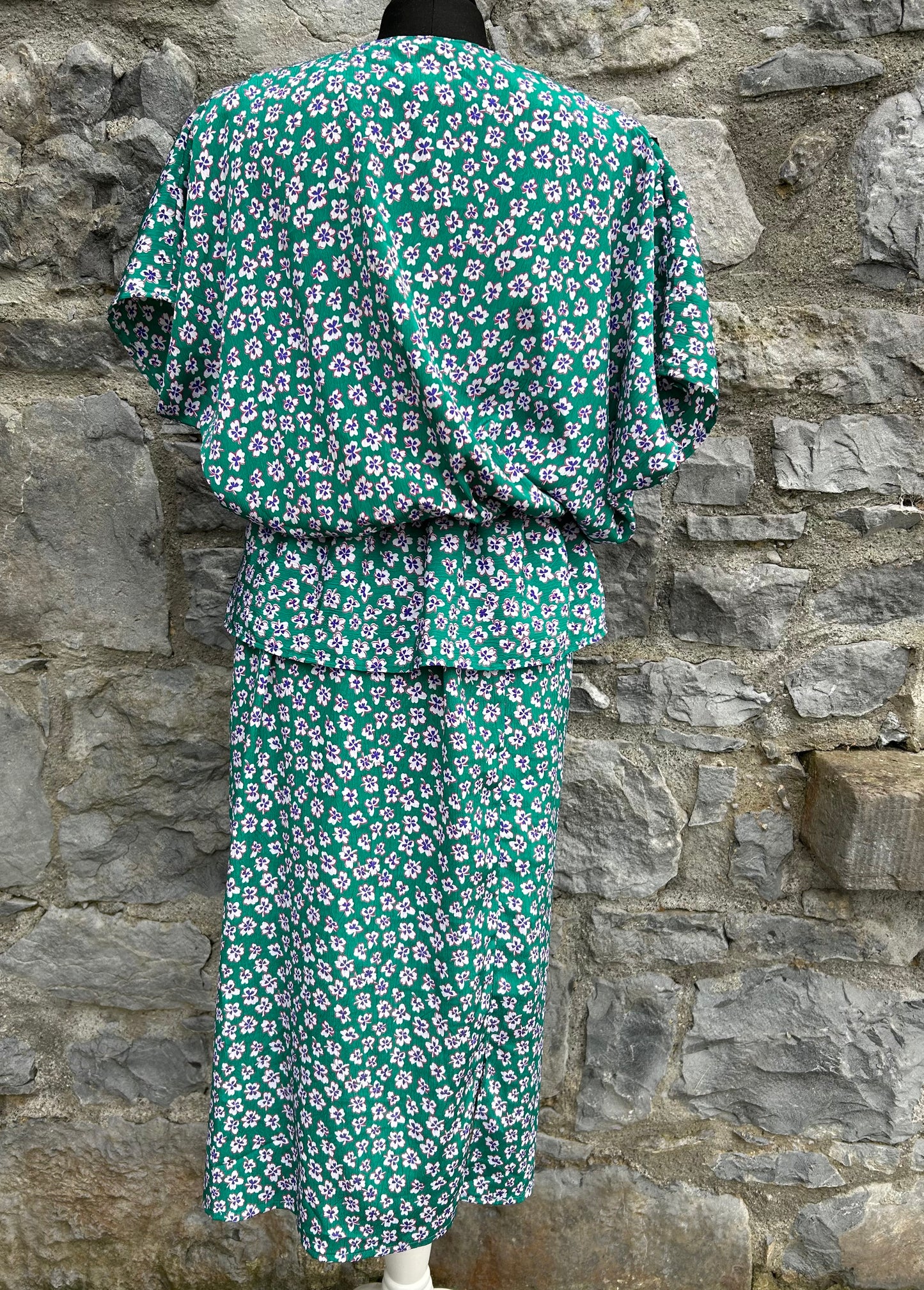 80s green floral dress uk 10