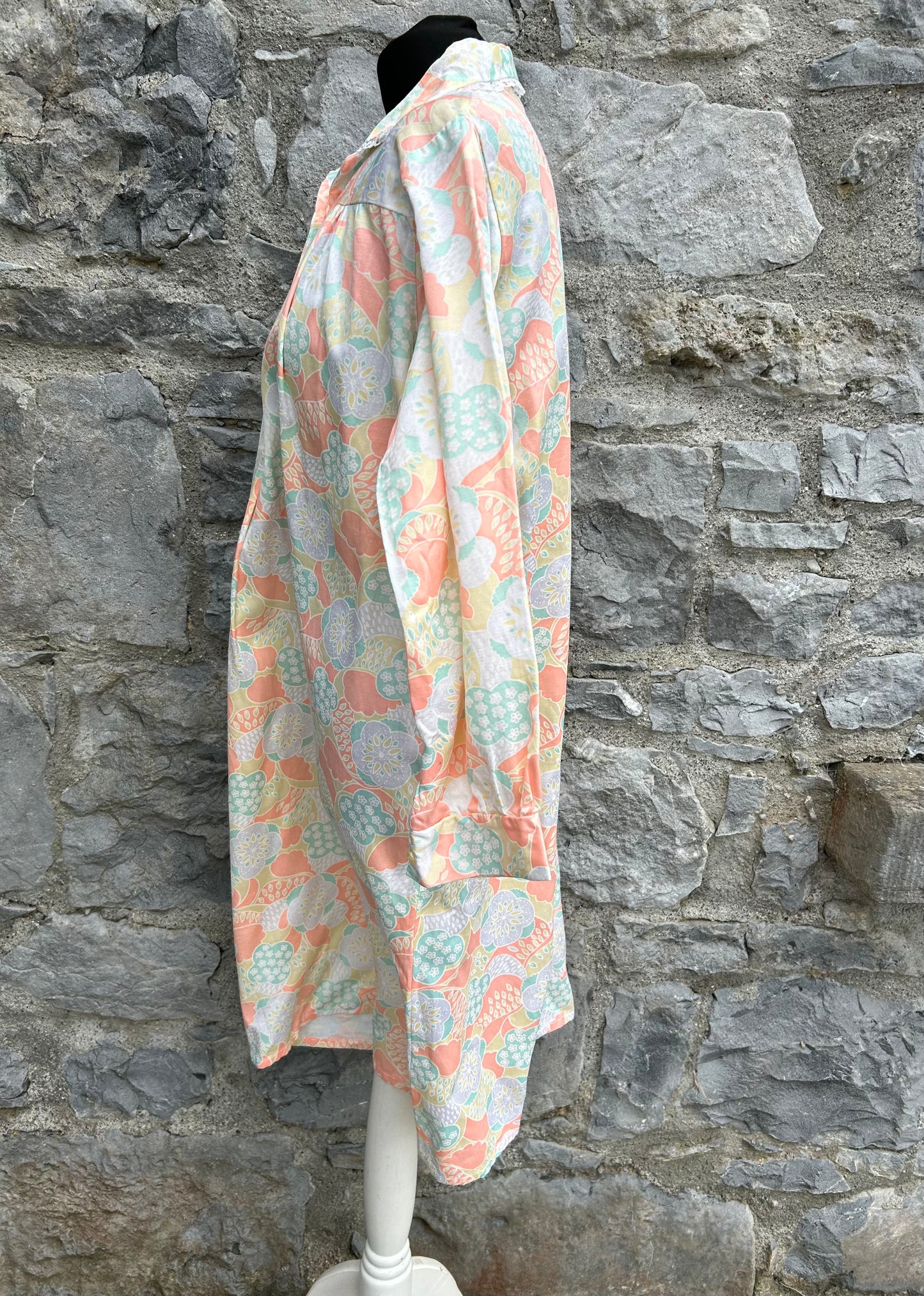 80s floral orange night dress uk 12