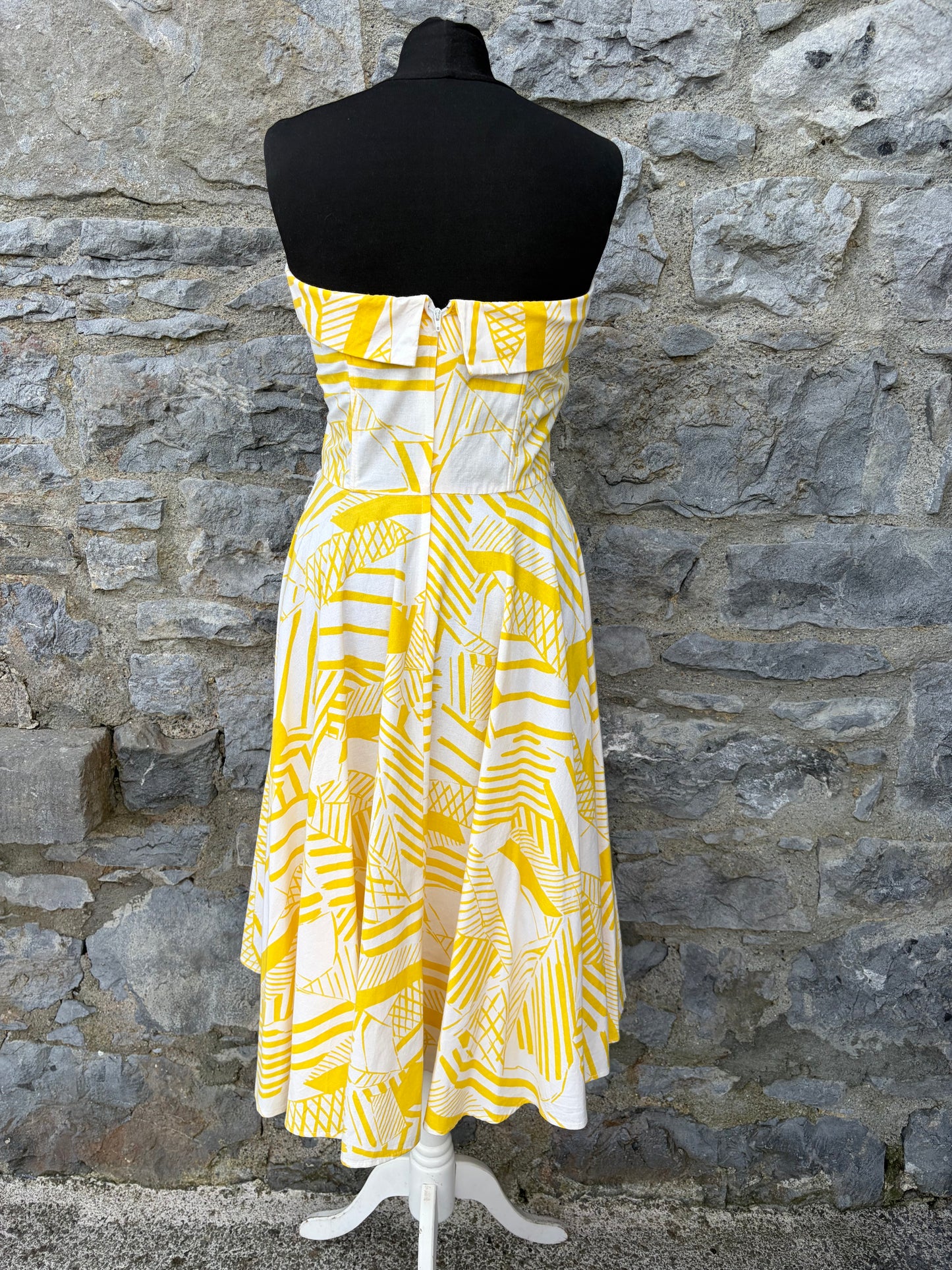 80s yellow abstract dress uk 8