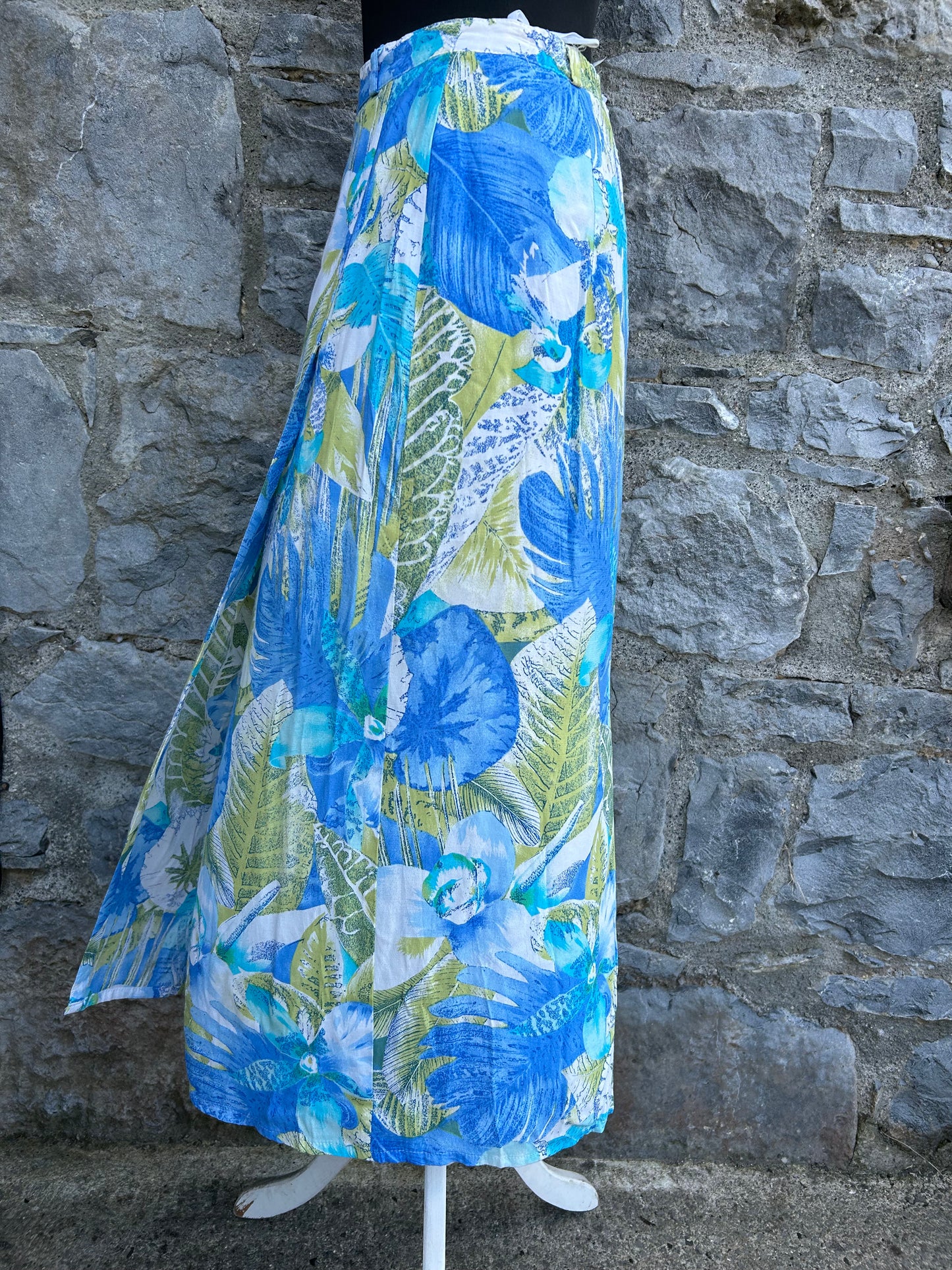 80s blue flowers&leaves skirt uk 10