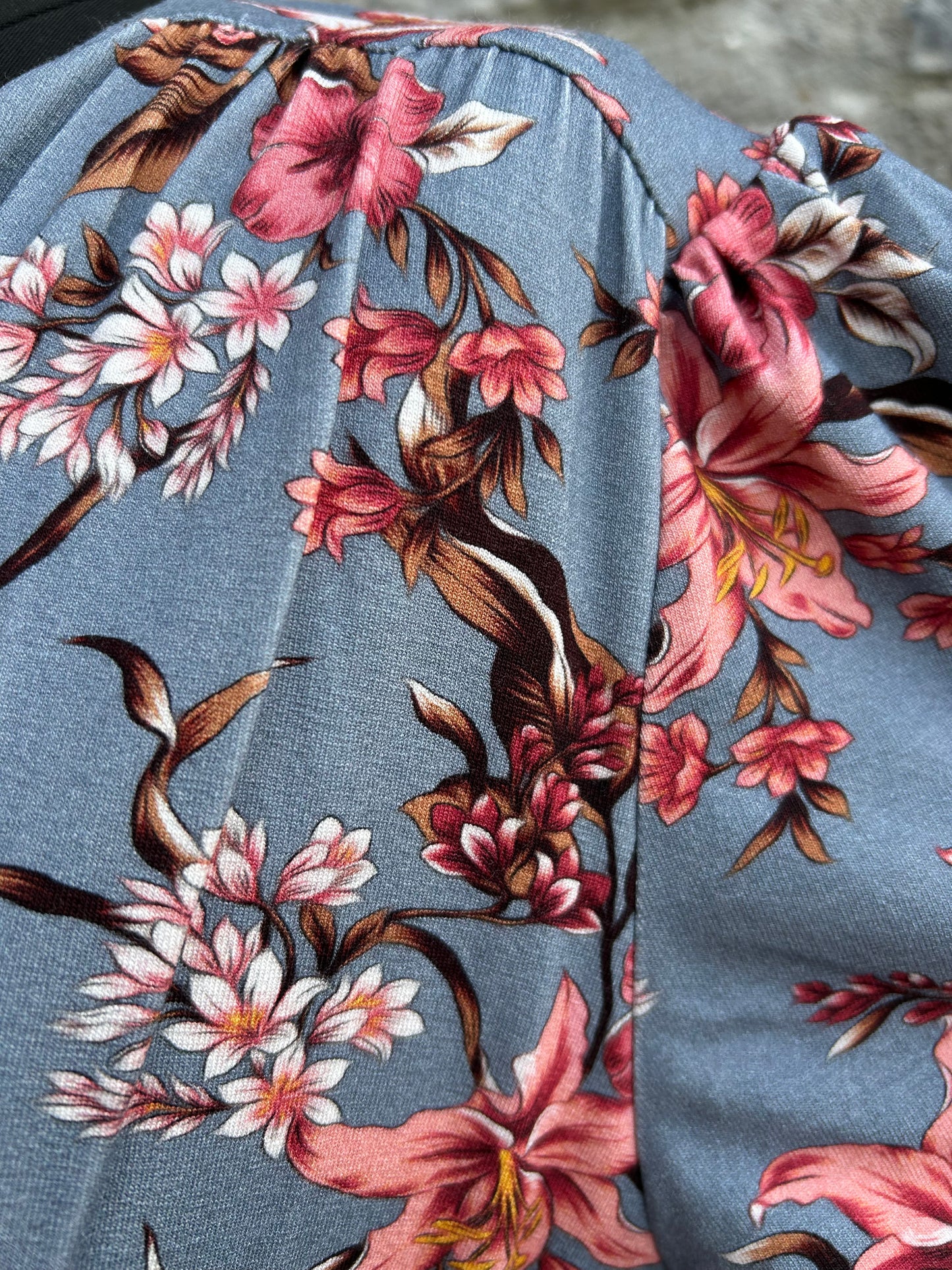 Pink flowers steel blue dress uk 14