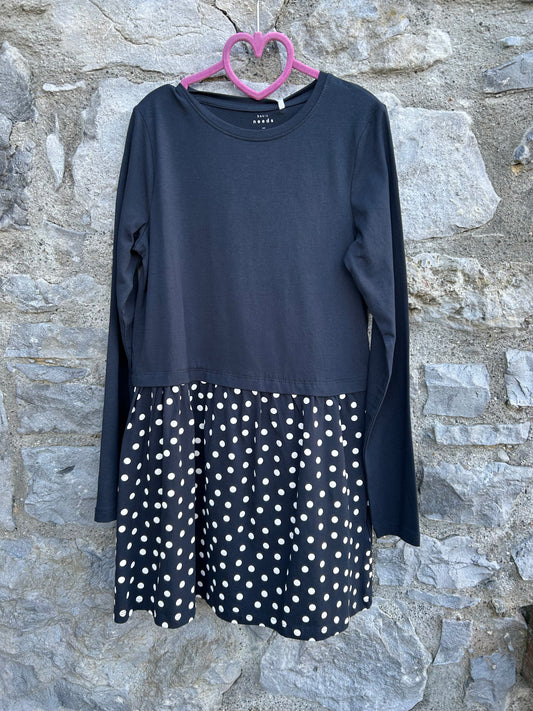 Navy&polka dots navy dress  10y (140cm)