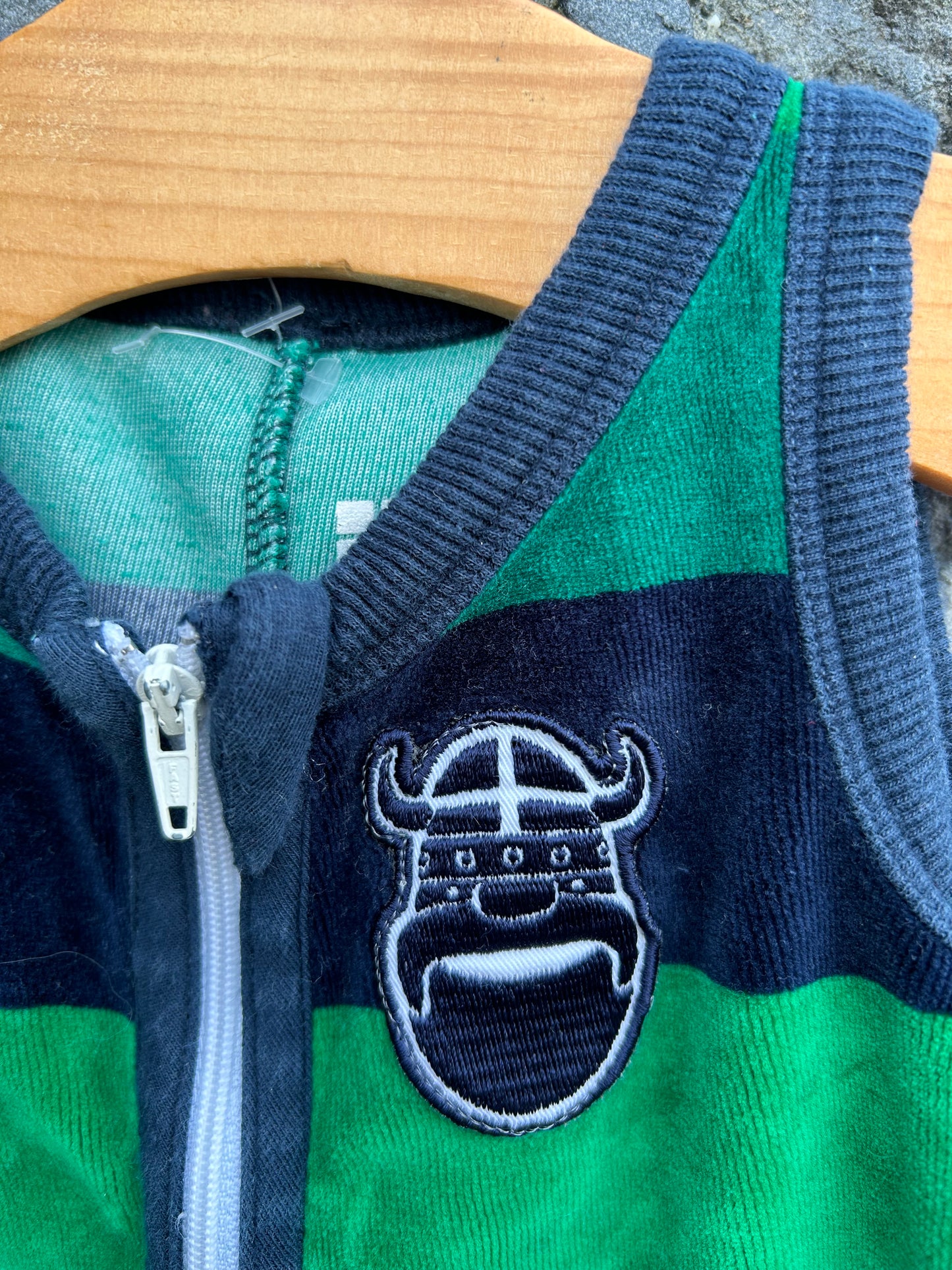 Stripy green velour dungarees 3m (62cm)