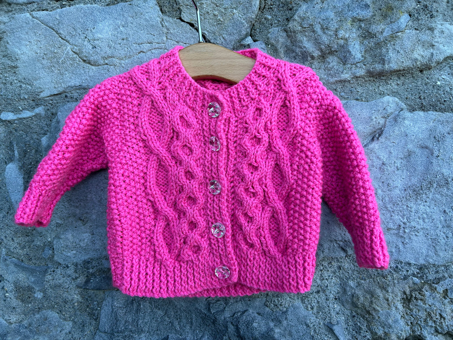 Pink Aran style cardigan 0-1m (50-56cm)