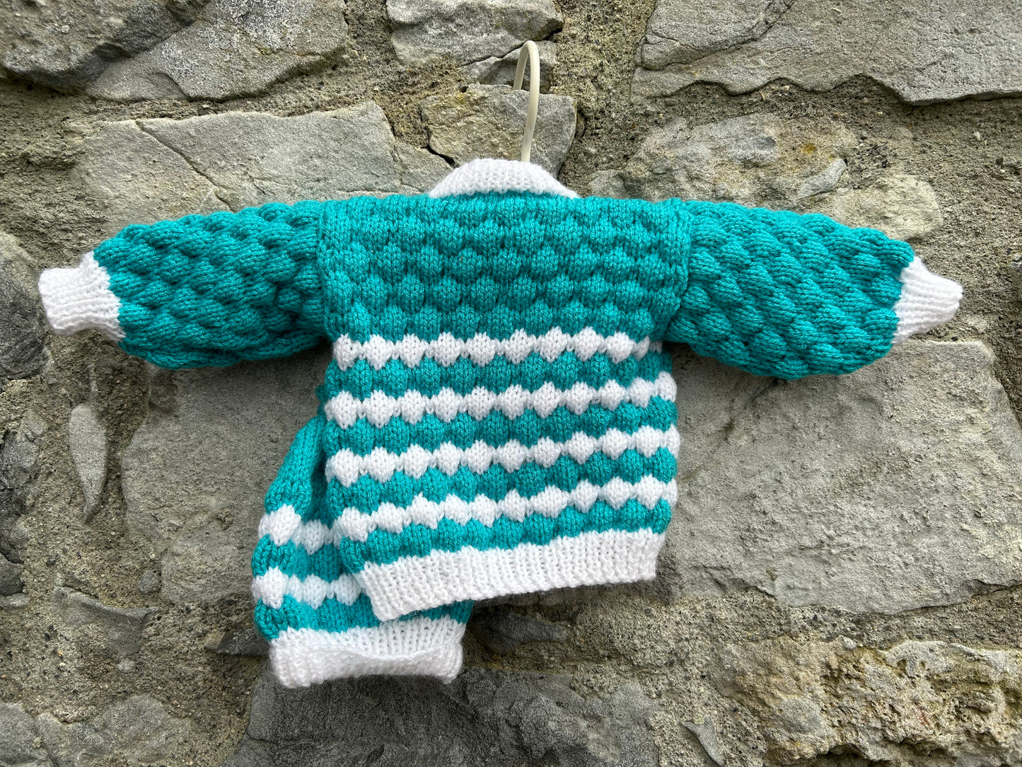 Bubble knit turquoise cardigan&hat Newborn (50-56cm)