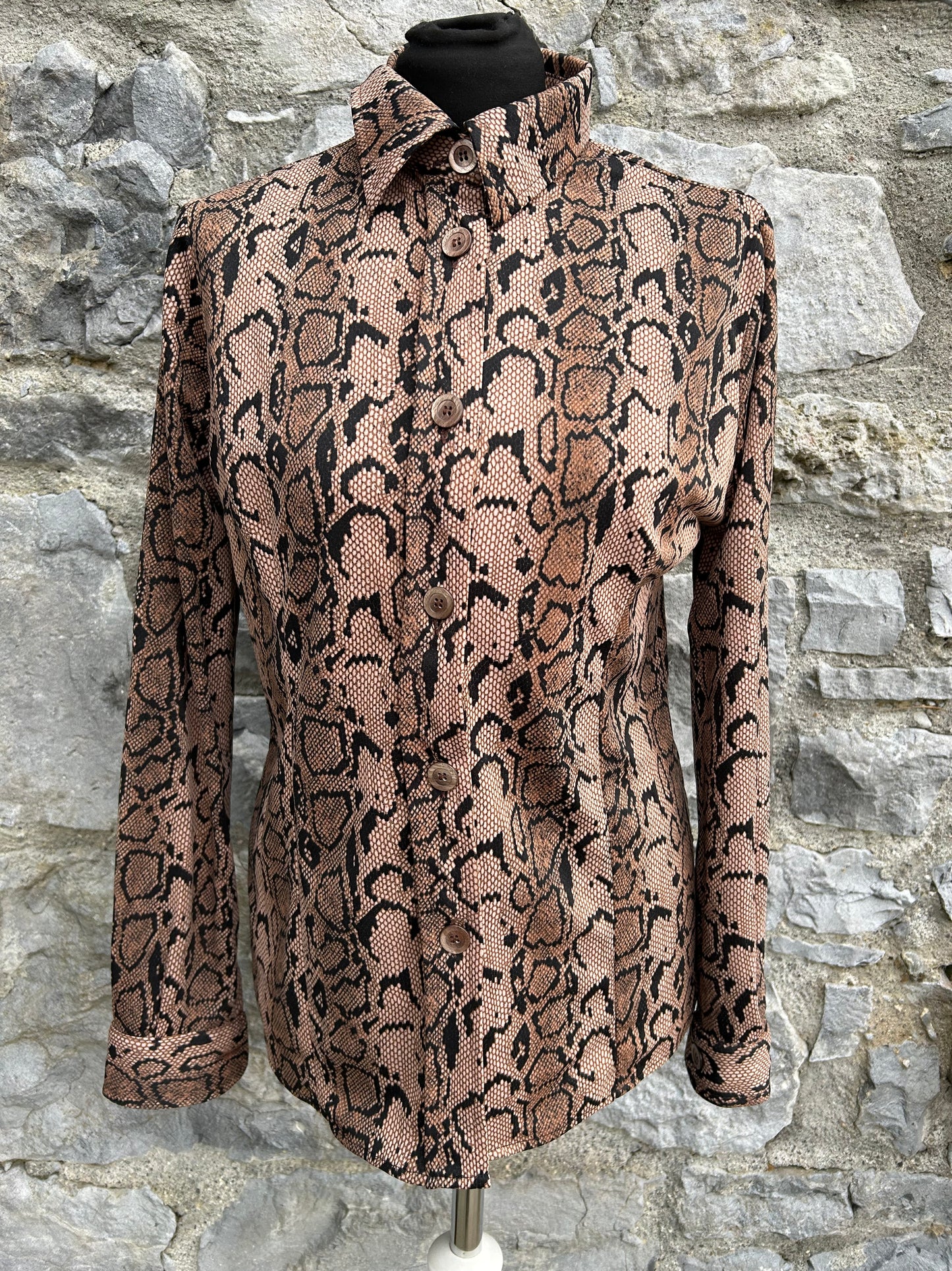 90s brown snakeskin print blouse uk 12-14