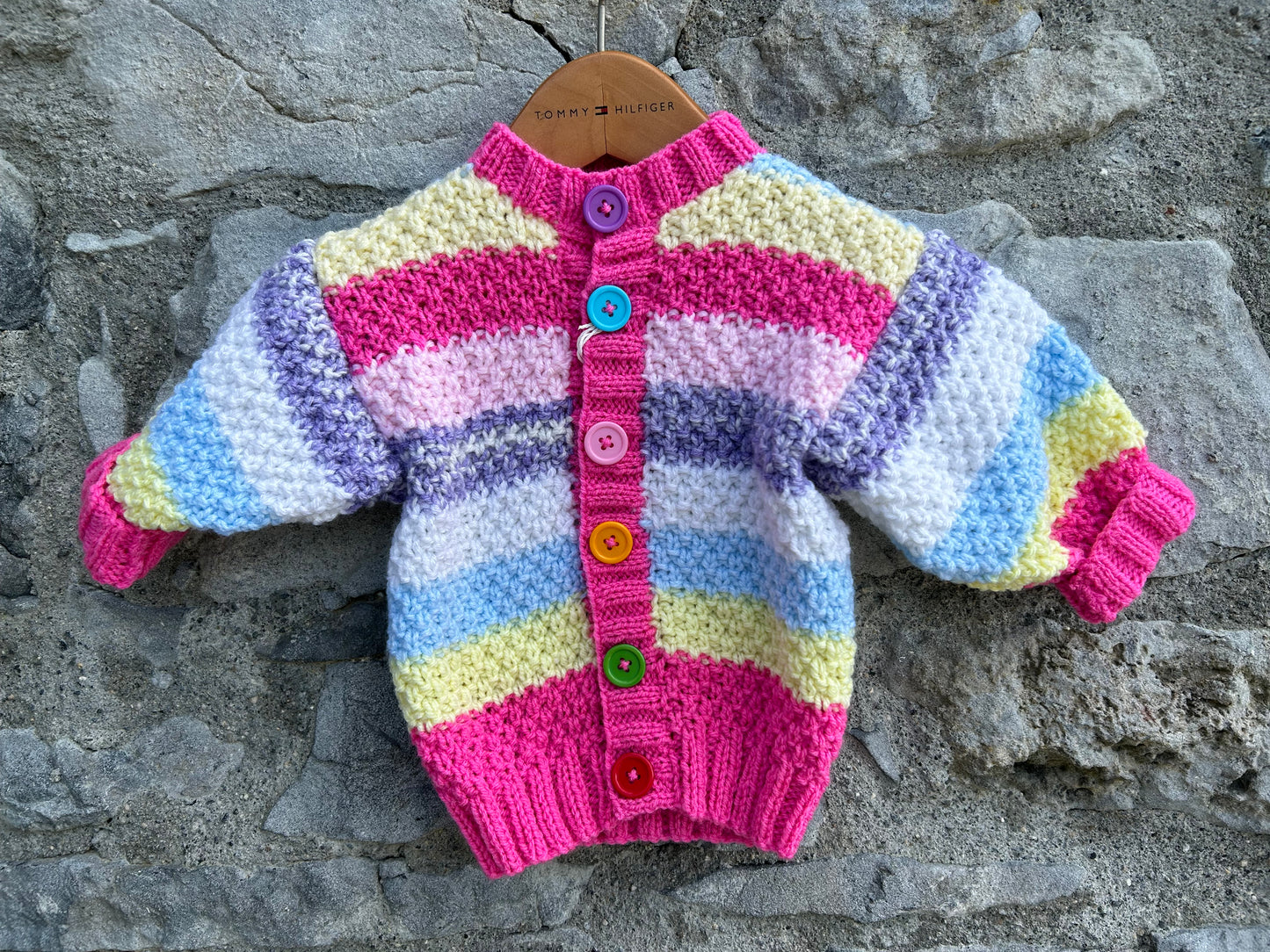Pink colourful stripes cardigan 9-12m (74-80cm)